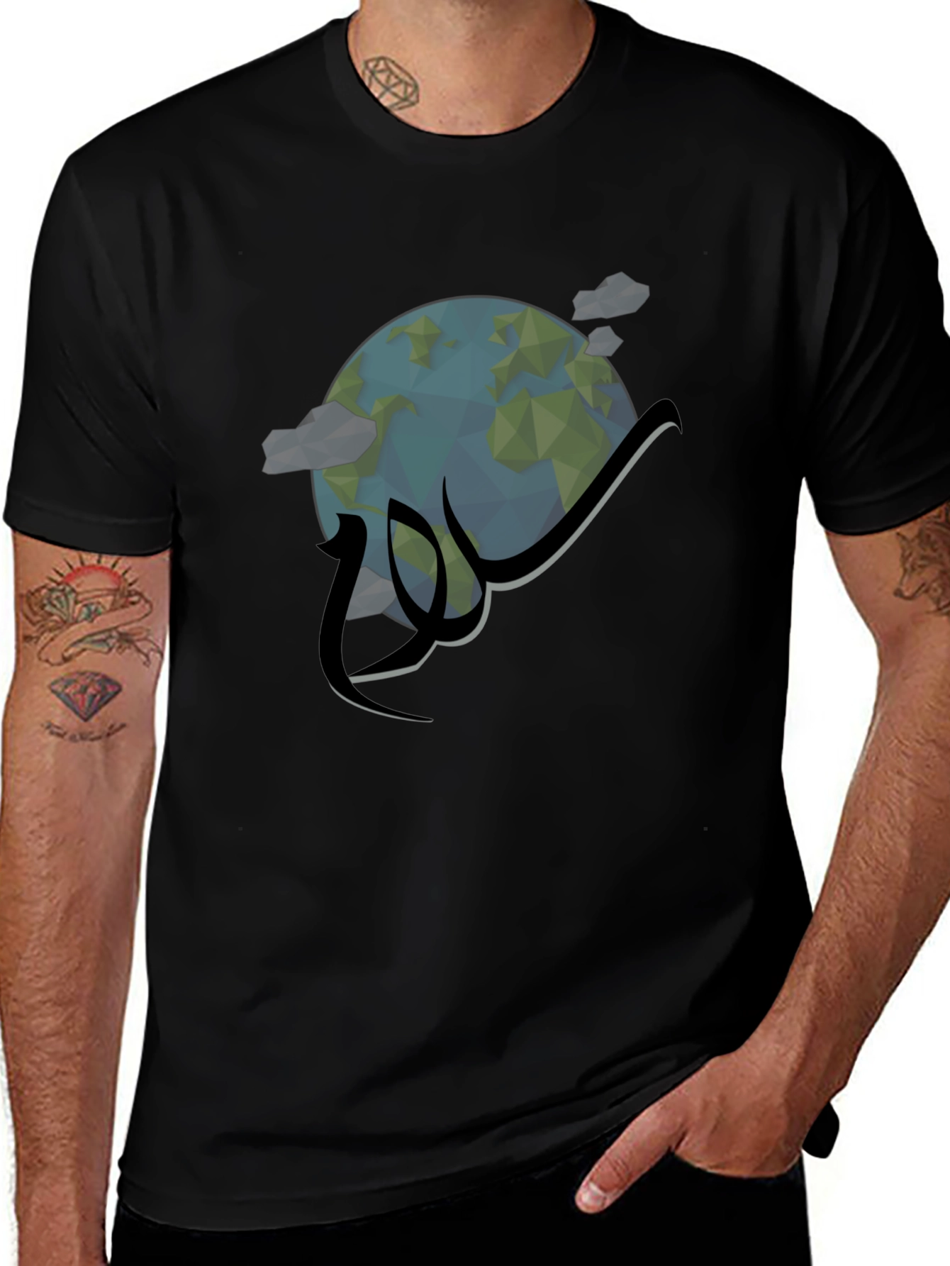 Geometric Earth Graphic Tee - Stylish Unisex Black T-Shirt