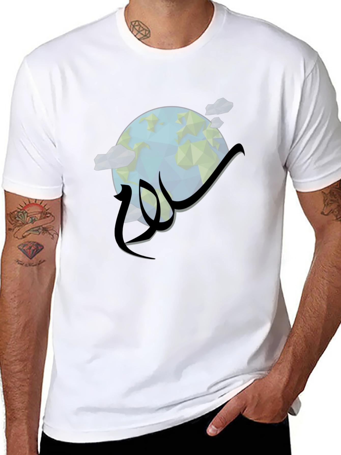Geometric Earth Graphic Tee - Stylish Unisex Black T-Shirt