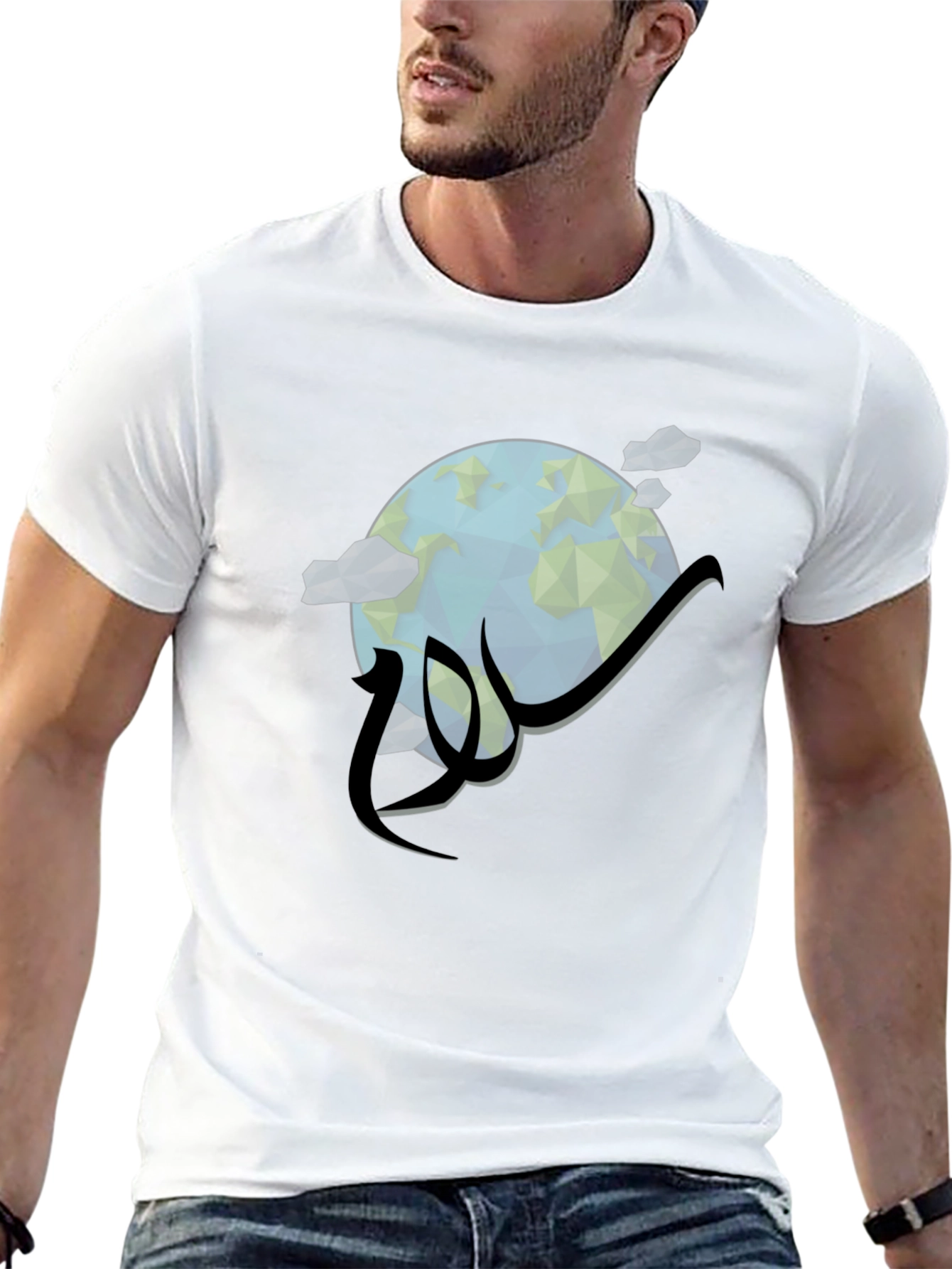 Geometric Earth Graphic Tee - Stylish Unisex Black T-Shirt