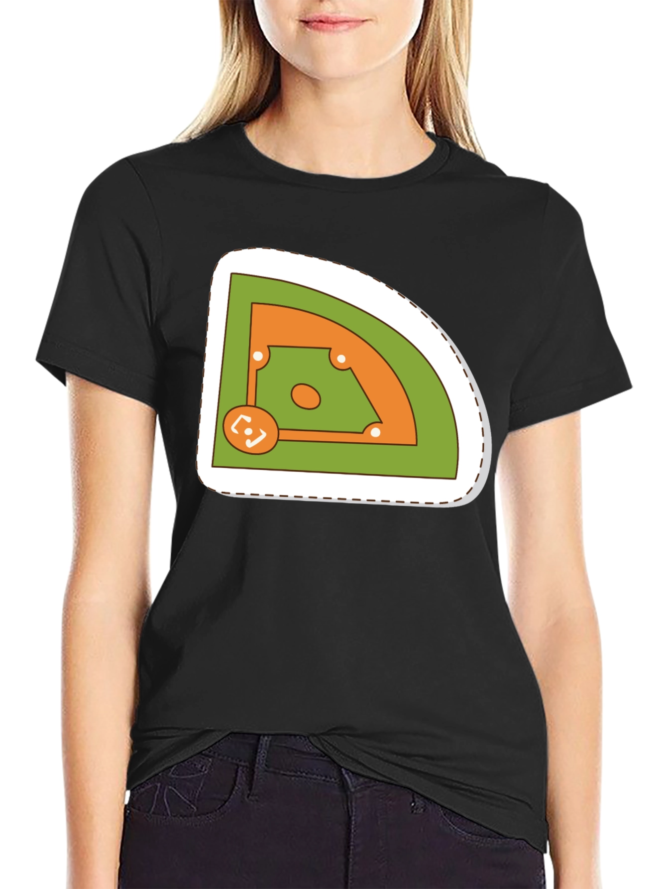 Baseball Field Graphic Tee - Black Cotton T-Shirt