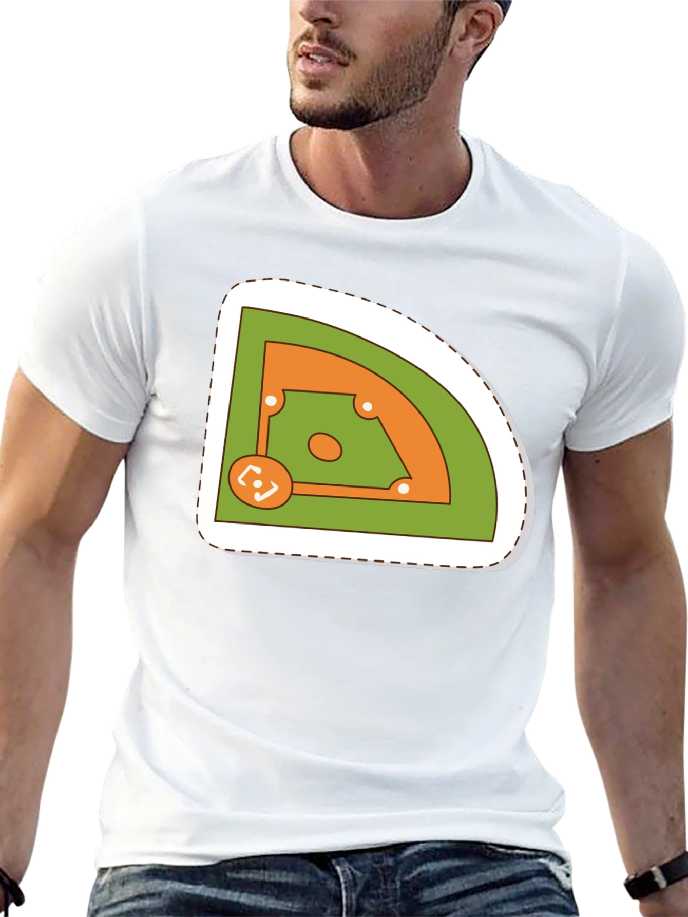 Baseball Field Graphic Tee - Black Cotton T-Shirt
