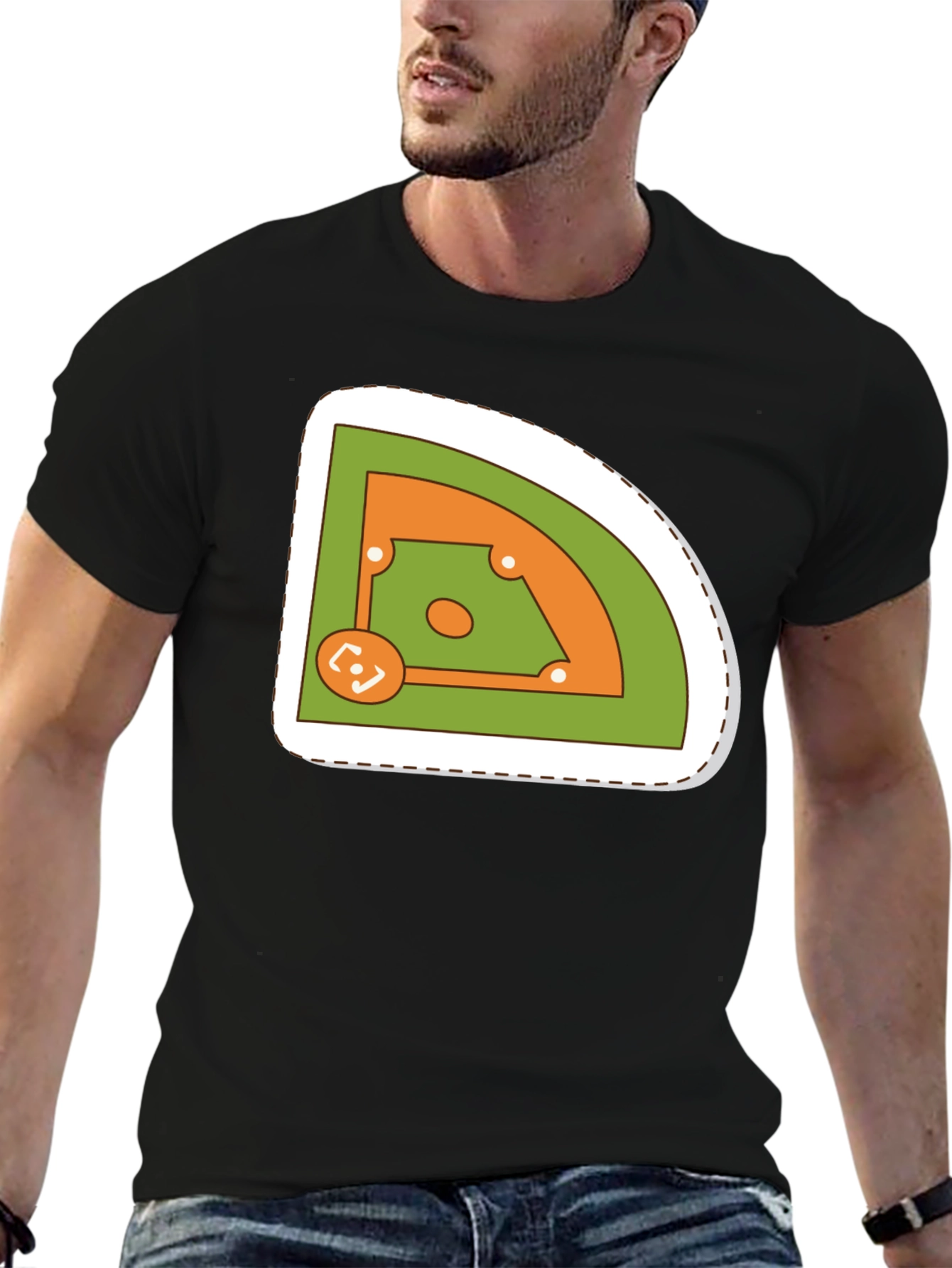 Baseball Field Graphic Tee - Black Cotton T-Shirt