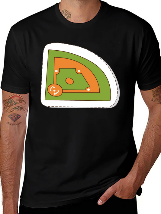 Baseball Field Graphic Tee - Black Cotton T-Shirt