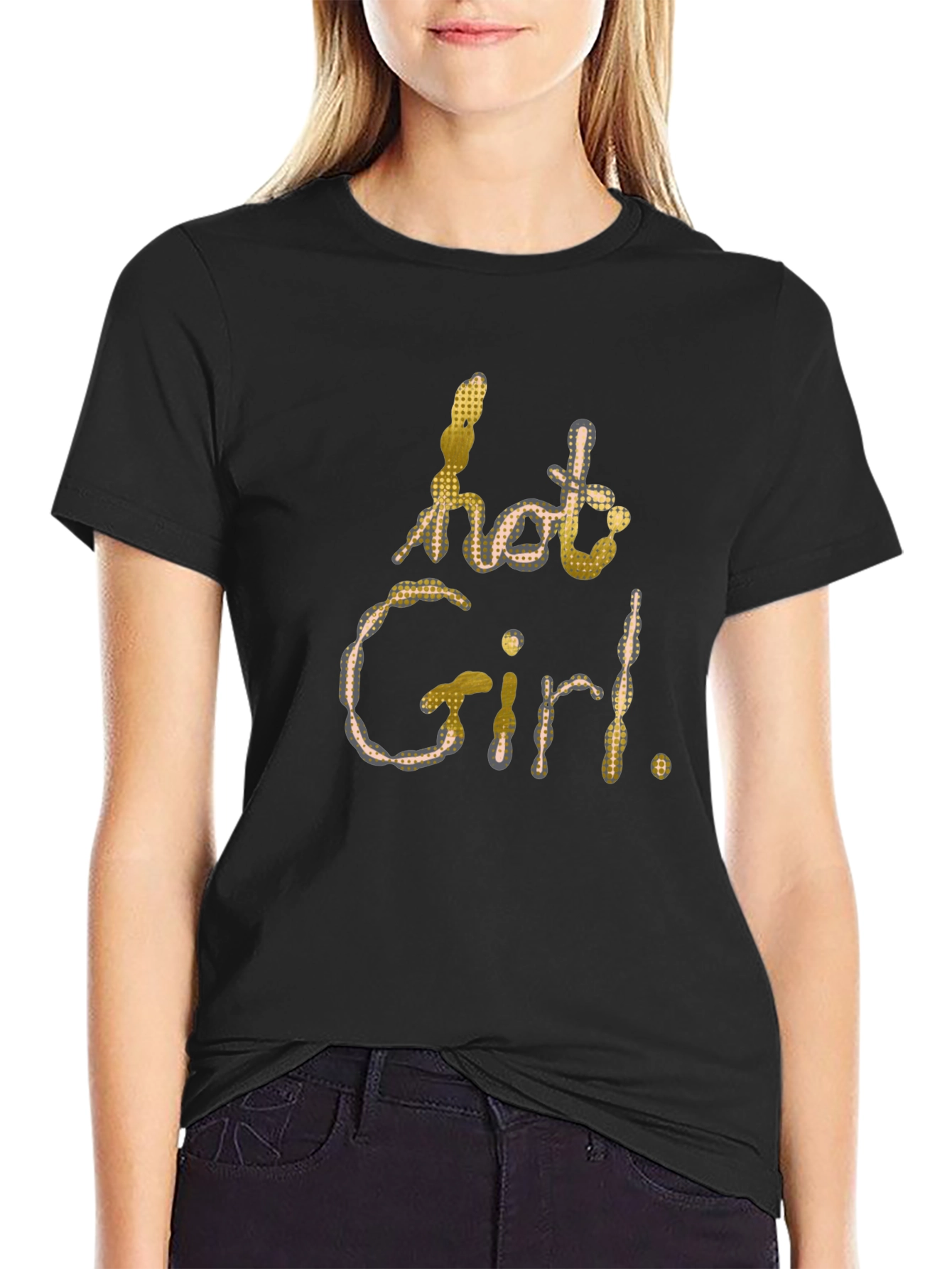 Hot Girl Graphic Print Black T-Shirt