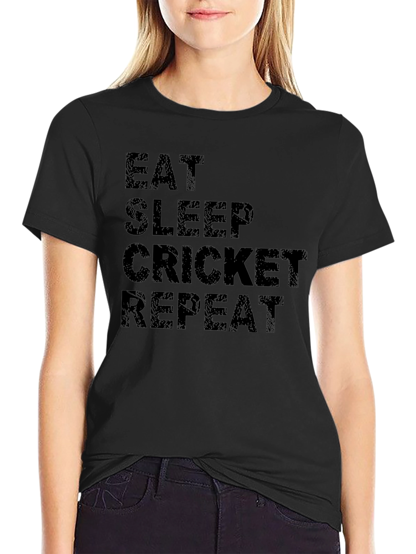 Eat Sleep Cricket Repeat Black T-Shirt