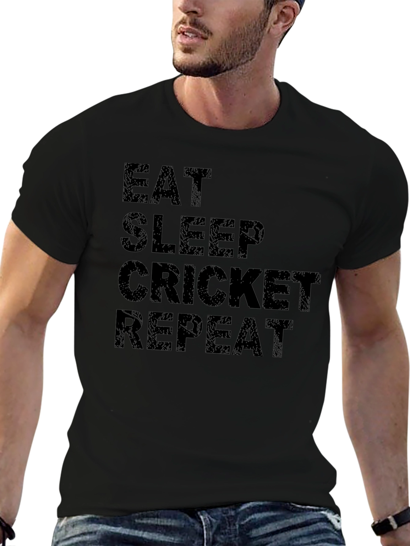 Eat Sleep Cricket Repeat Black T-Shirt