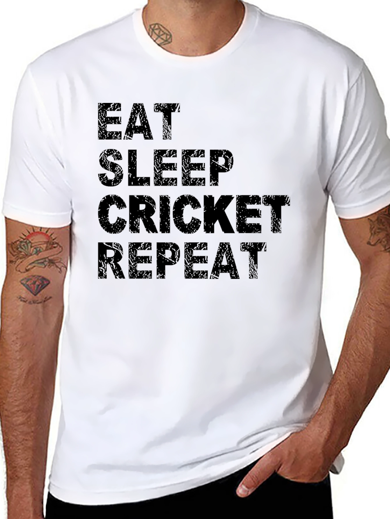 Eat Sleep Cricket Repeat Black T-Shirt