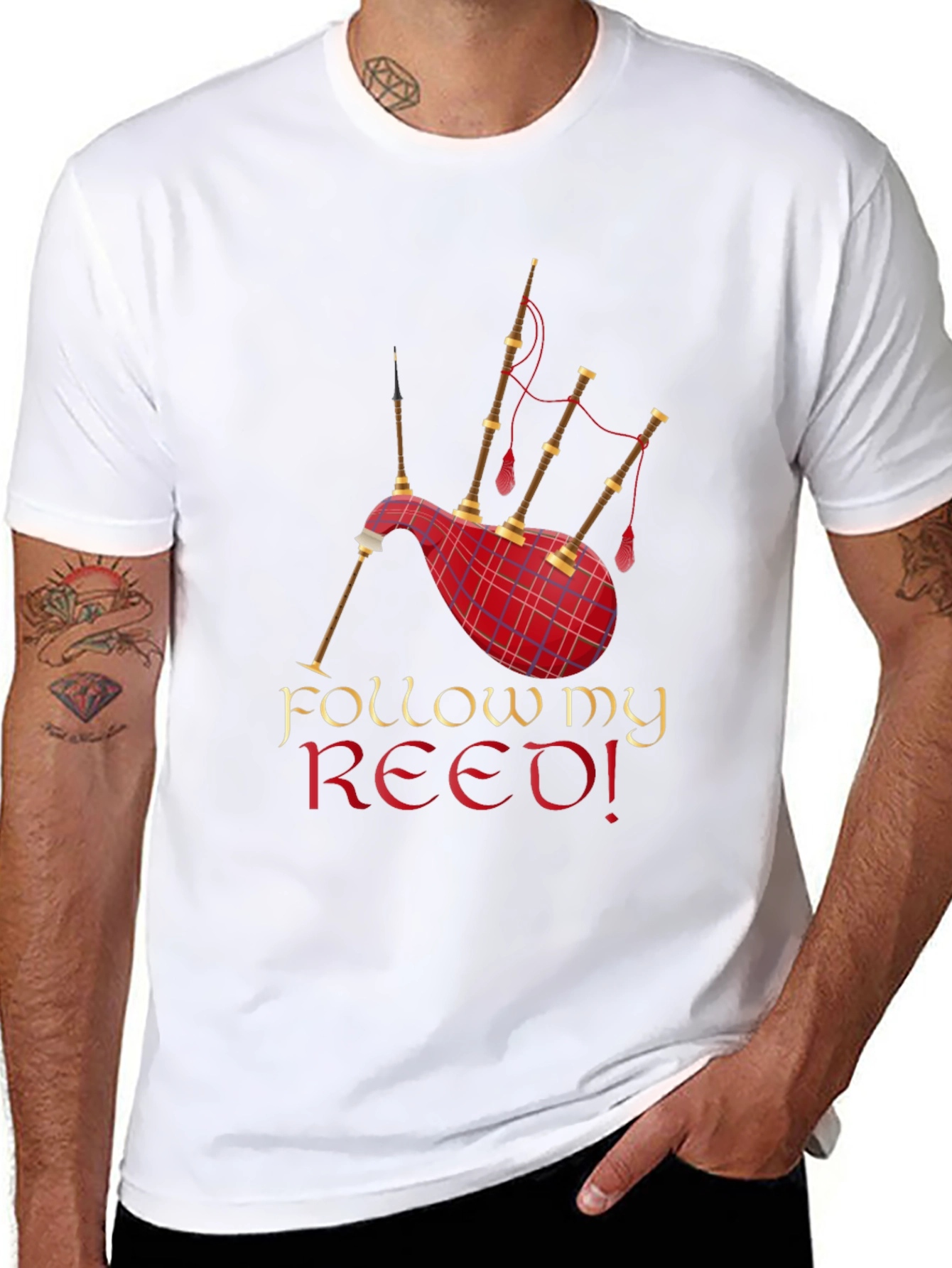 Follow My Reed! Bagpipe Graphic T-Shirt
