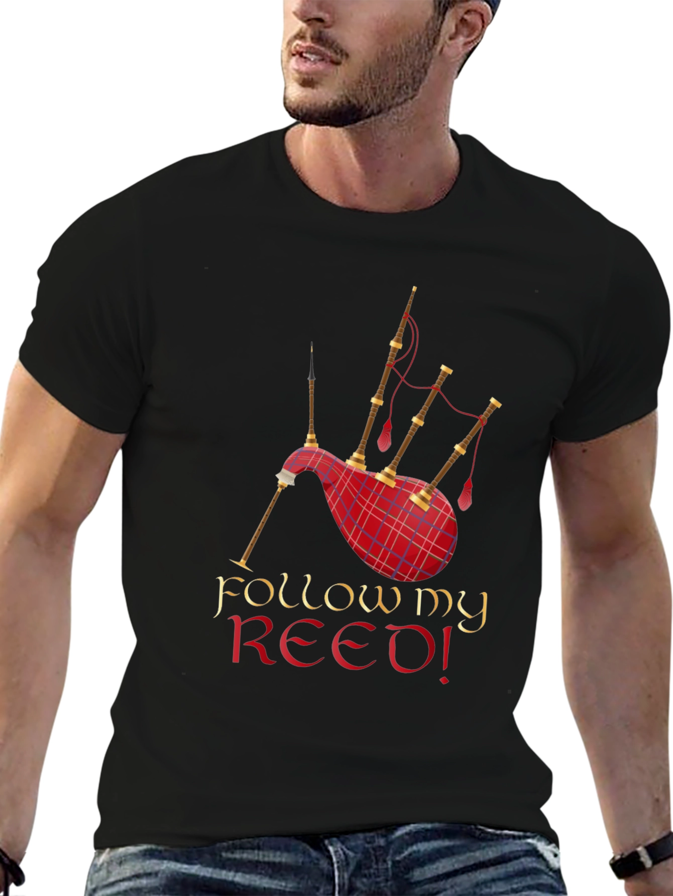 Follow My Reed! Bagpipe Graphic T-Shirt