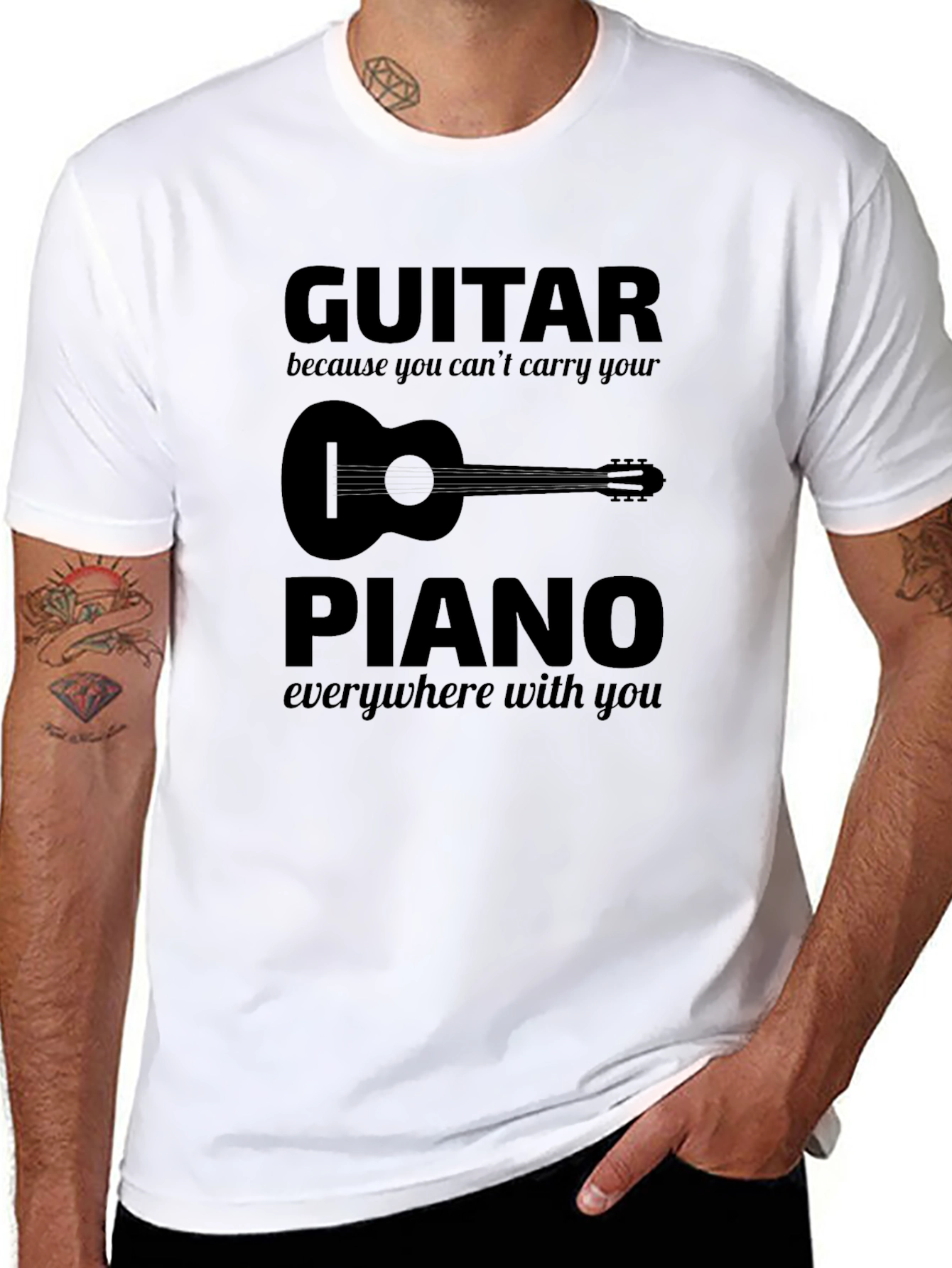 Guitar vs Piano Graphic T-Shirt - Musician Tee