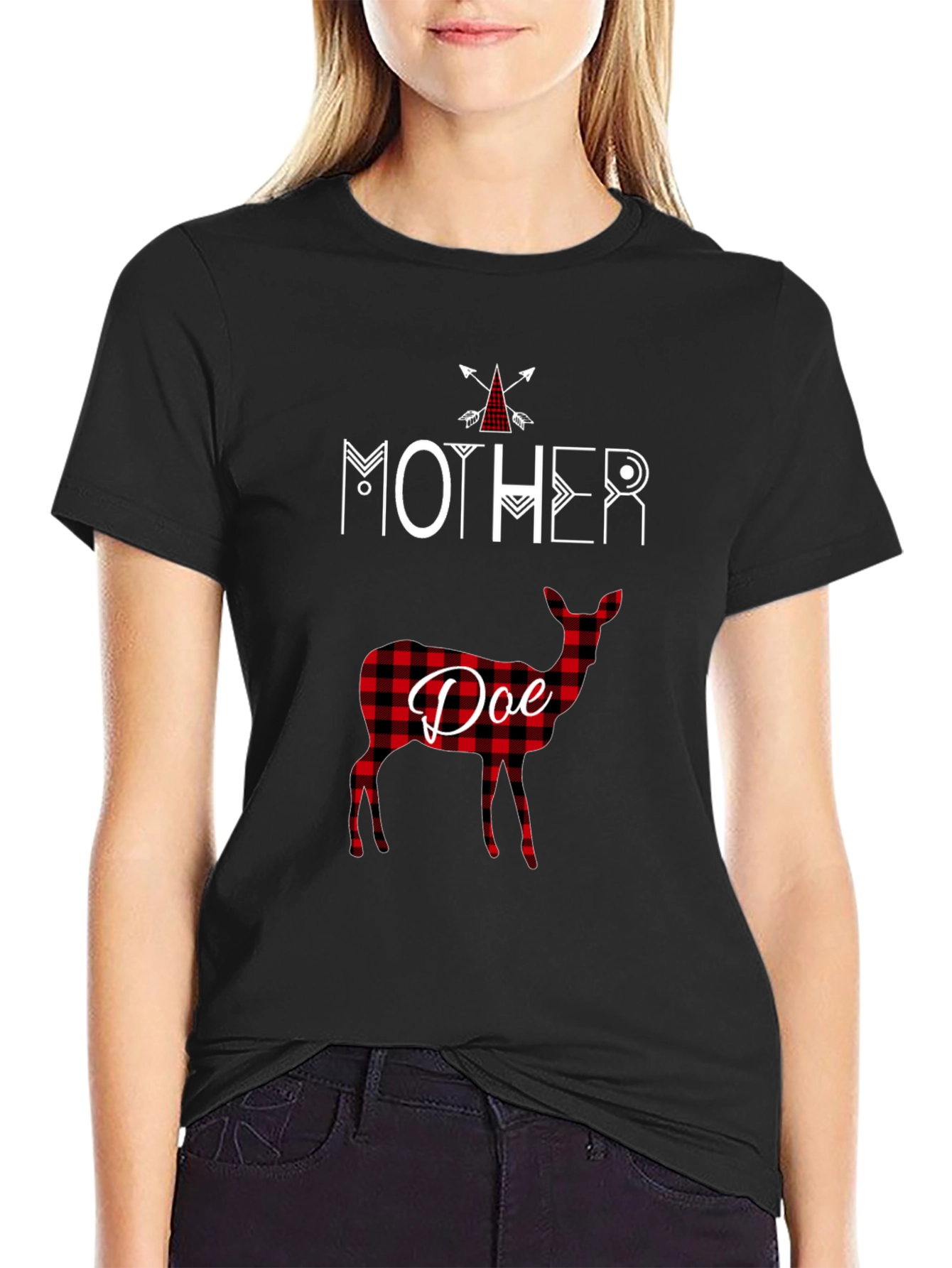 Mother Doe Plaid Deer T-Shirt