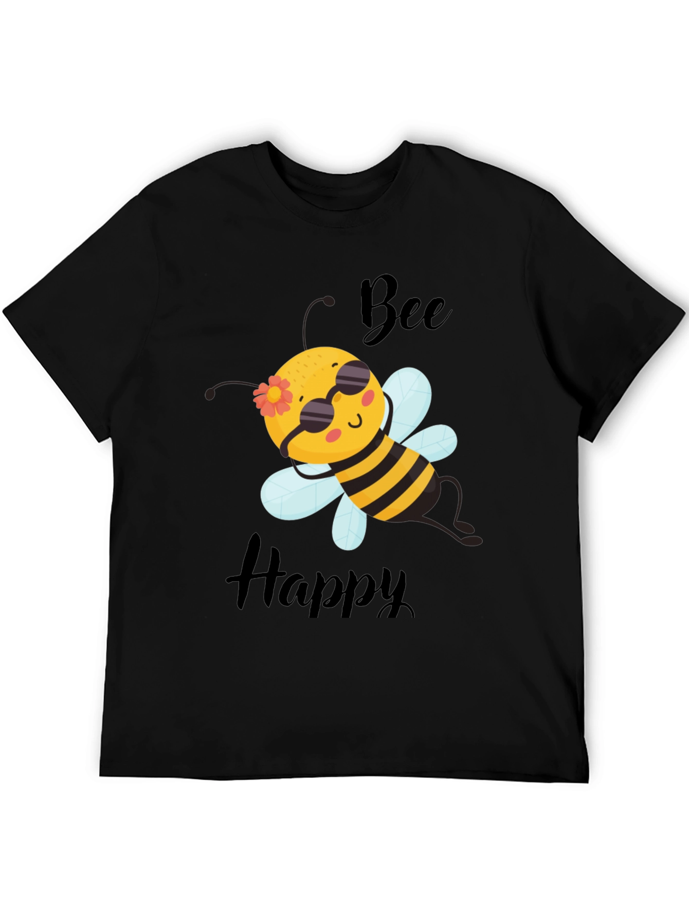 Bee Happy Graphic T-Shirt - Black Cotton Tee