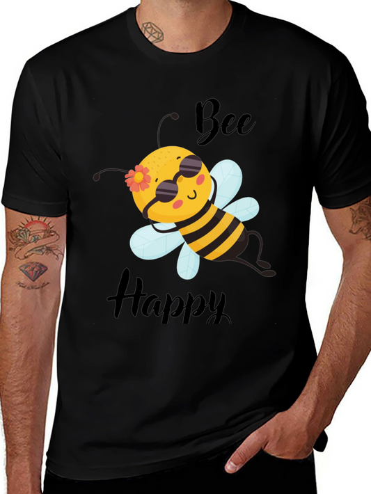 Bee Happy Graphic T-Shirt - Black Cotton Tee
