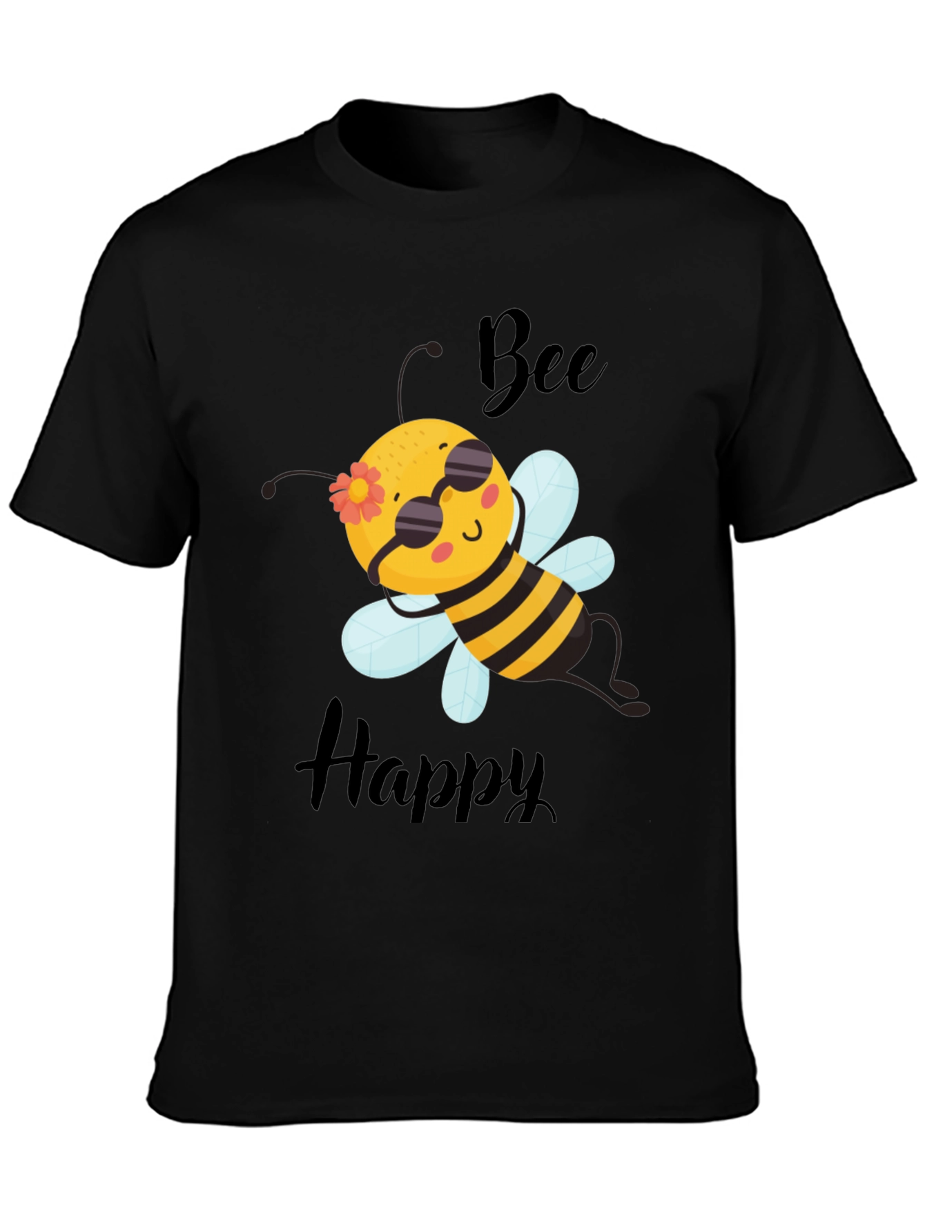 Bee Happy Graphic T-Shirt - Black Cotton Tee