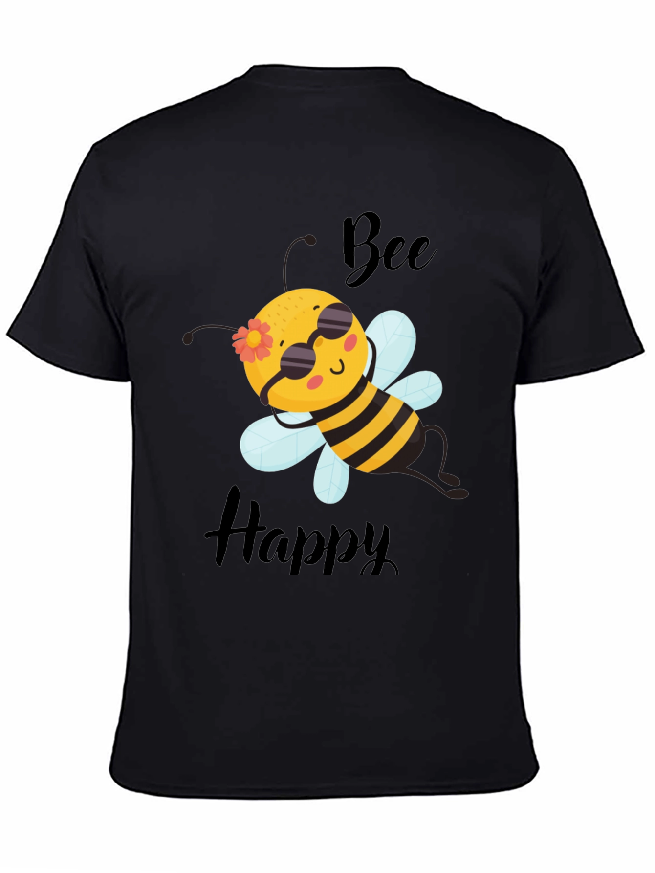 Bee Happy Graphic T-Shirt - Black Cotton Tee