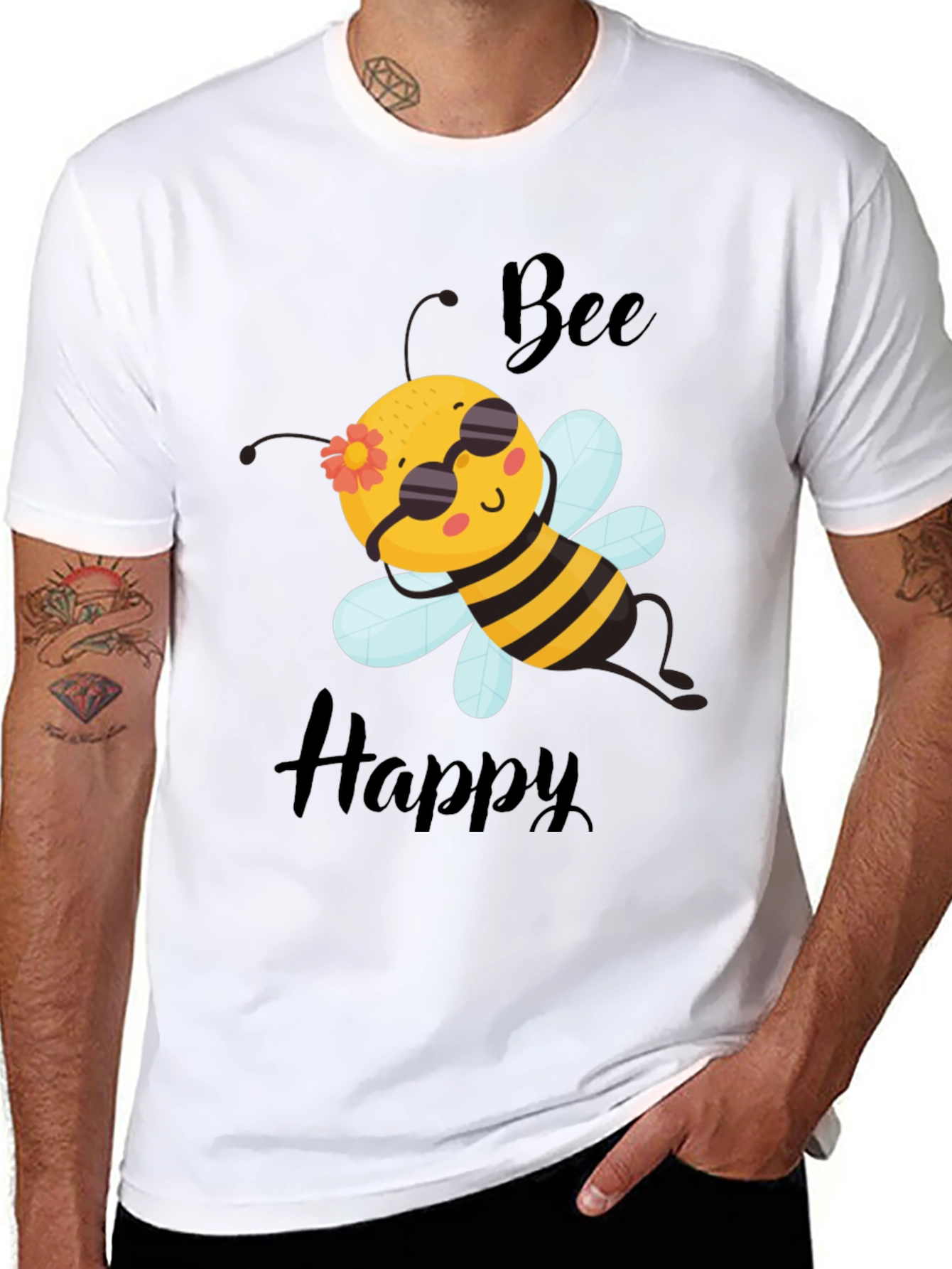 Bee Happy Graphic T-Shirt - Black Cotton Tee