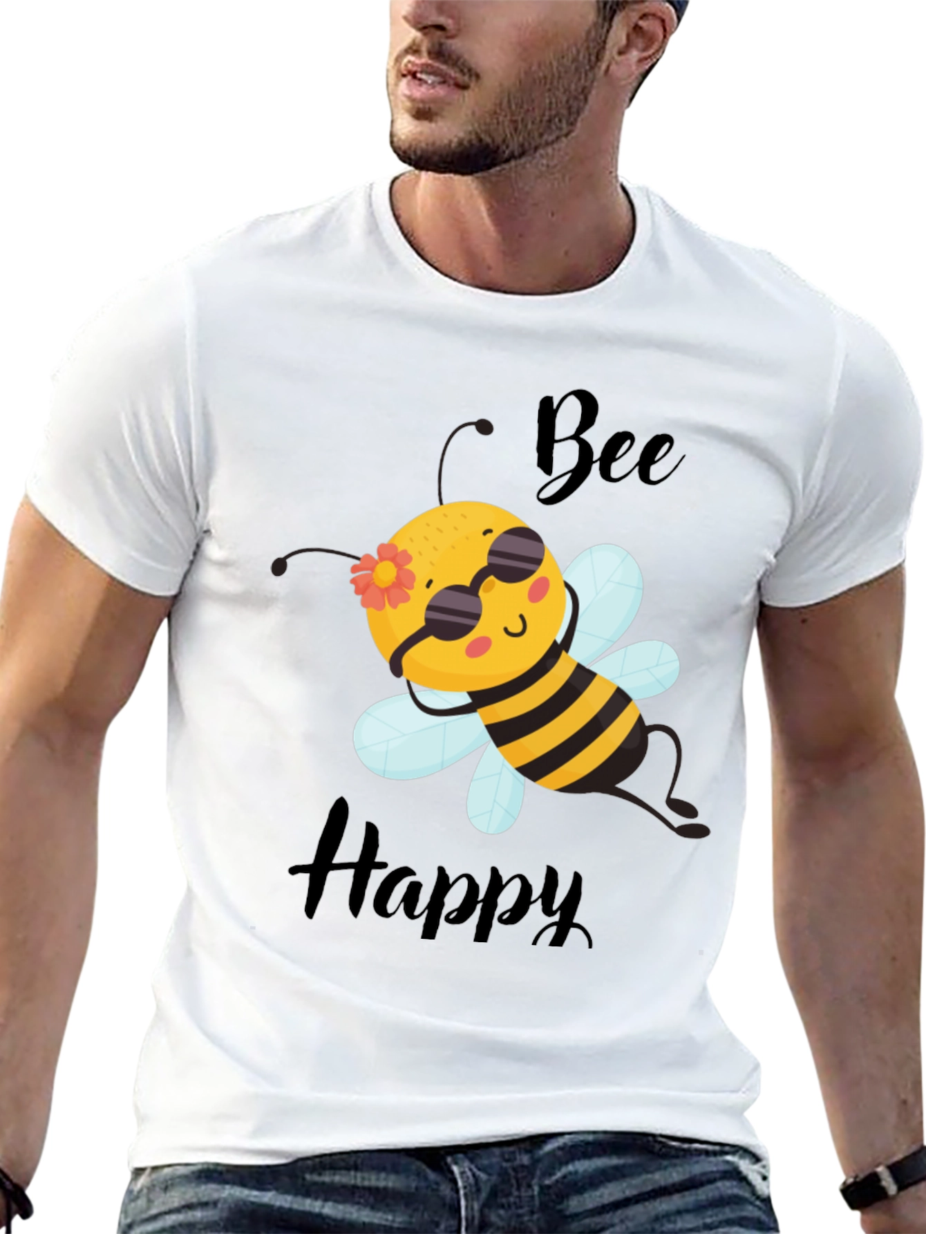 Bee Happy Graphic T-Shirt - Black Cotton Tee
