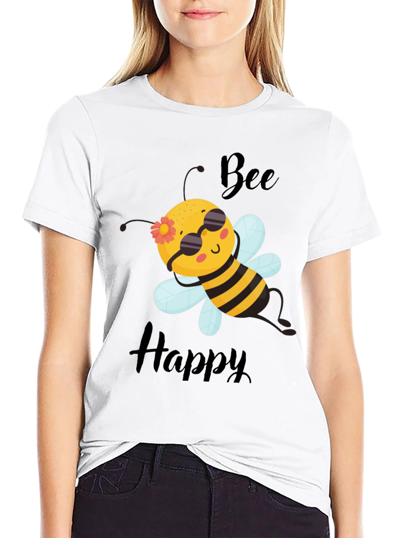 Bee Happy Graphic T-Shirt - Black Cotton Tee