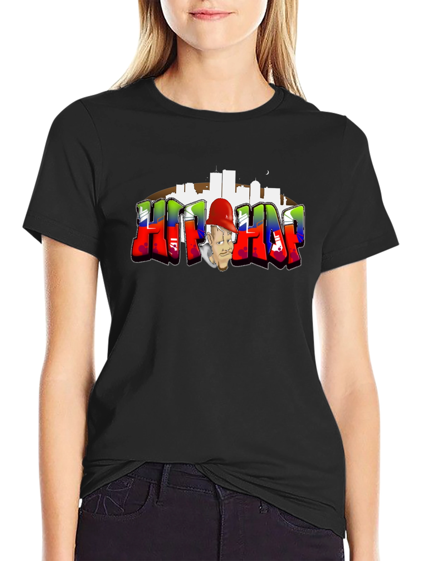 Hip Hop Black T-Shirt with Graffiti Graphic