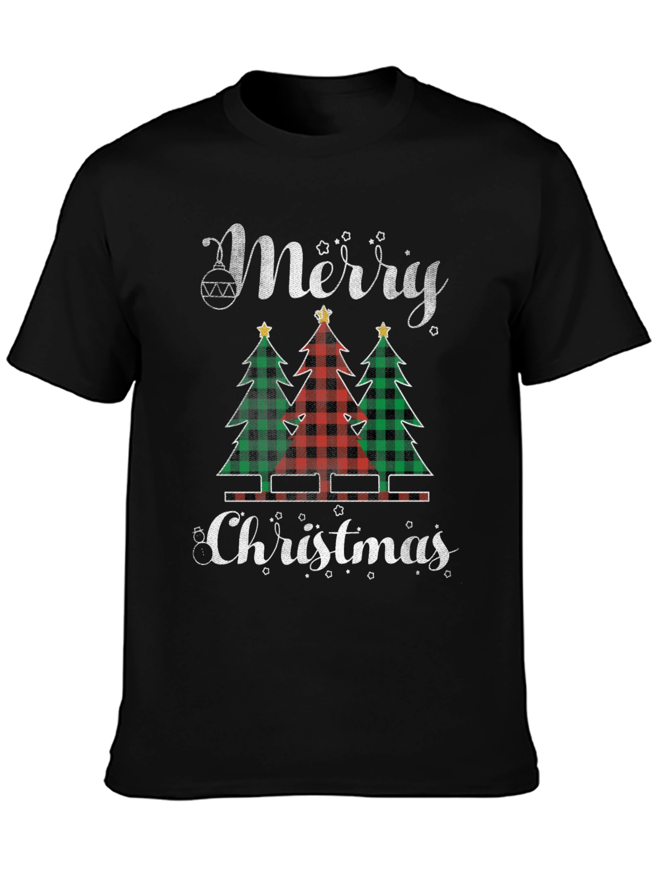 Merry Christmas Buffalo Plaid Trees Graphic Tee