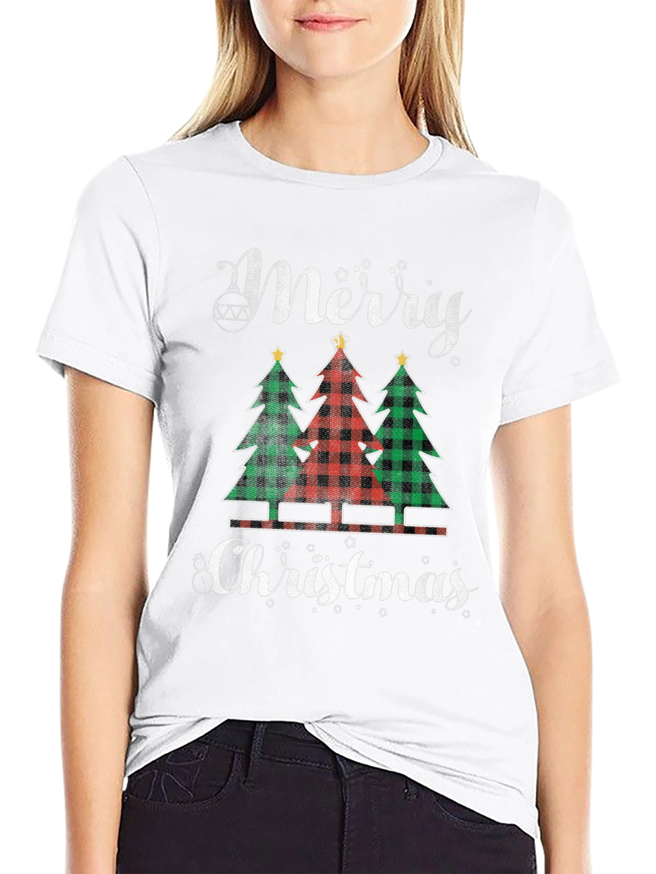 Merry Christmas Buffalo Plaid Trees Graphic Tee