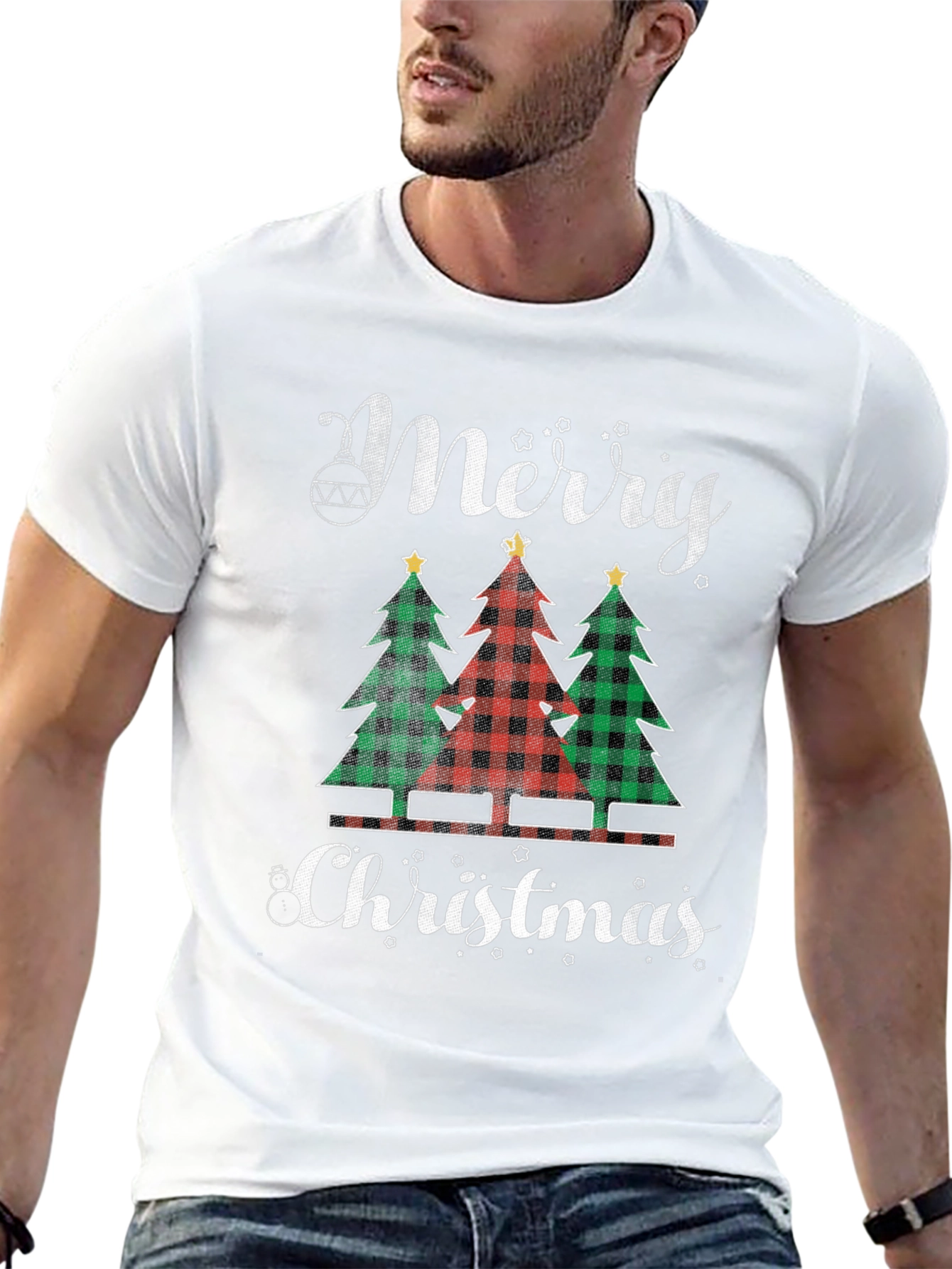 Merry Christmas Buffalo Plaid Trees Graphic Tee
