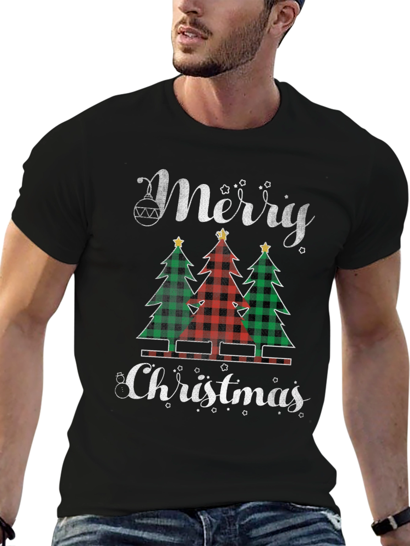 Merry Christmas Buffalo Plaid Trees Graphic Tee
