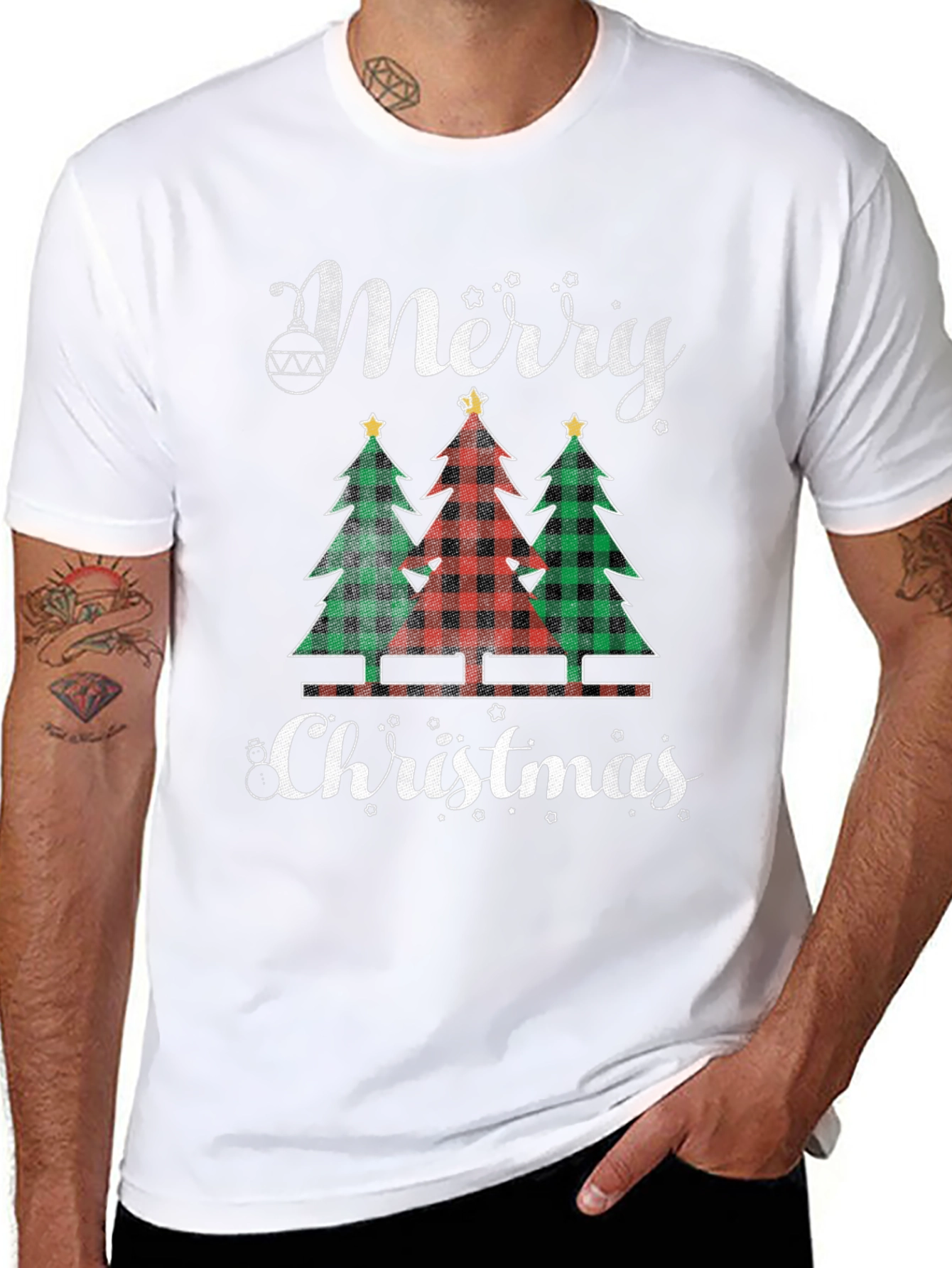 Merry Christmas Buffalo Plaid Trees Graphic Tee