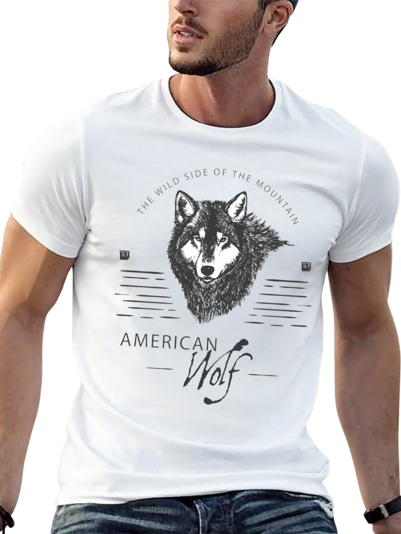 American Wolf Graphic T-Shirt - Mountain Wild Side