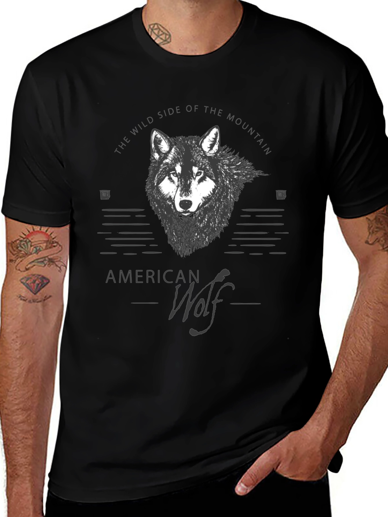 American Wolf Graphic T-Shirt - Mountain Wild Side