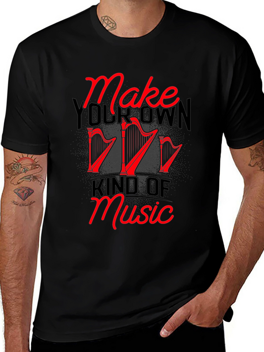 Make Your Own Music Graphic Tee - Unique Harp Design