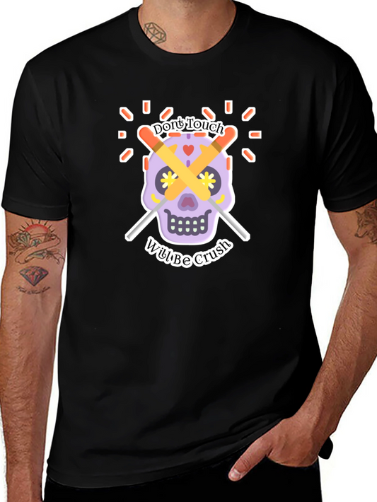 Skull & Drumsticks Graphic Tee - Dont Touch Will Be Crushed