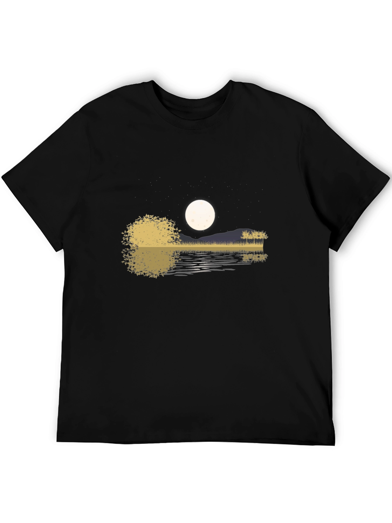 Guitar Lake Moon Mens T-Shirt