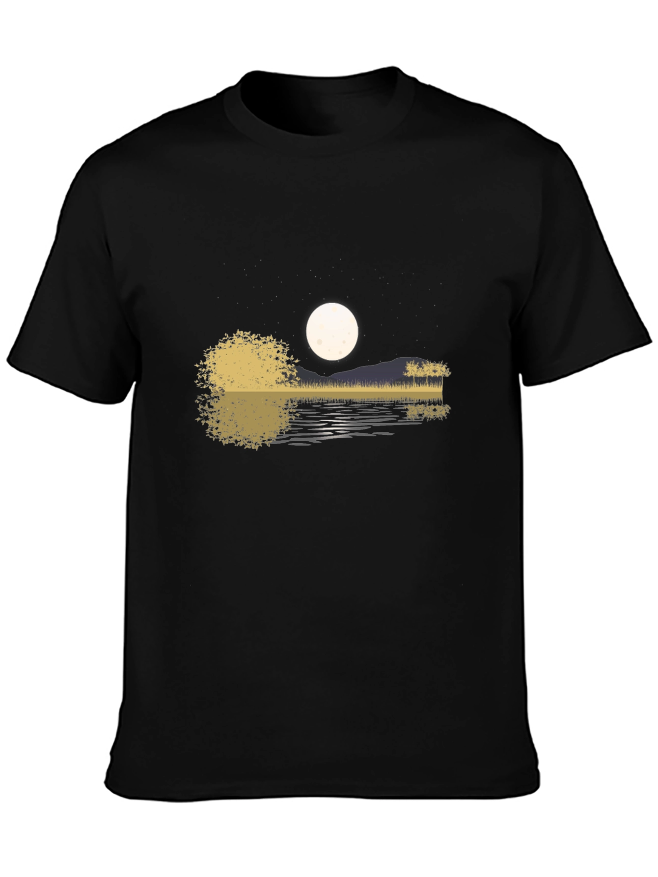 Guitar Lake Moon Mens T-Shirt