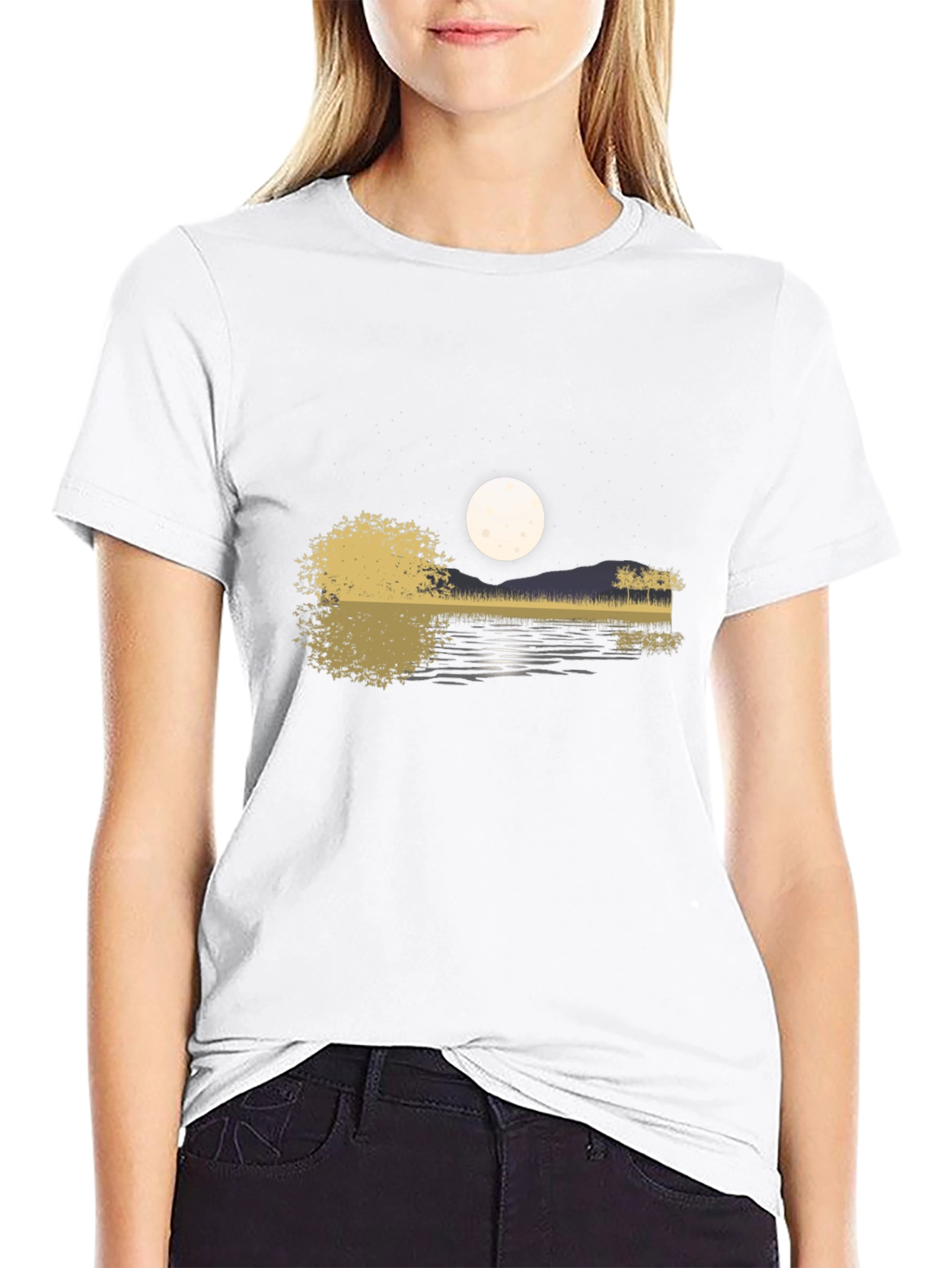 Guitar Lake Moon Mens T-Shirt