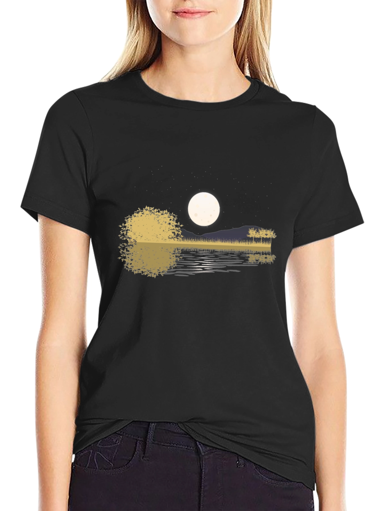 Guitar Lake Moon Mens T-Shirt