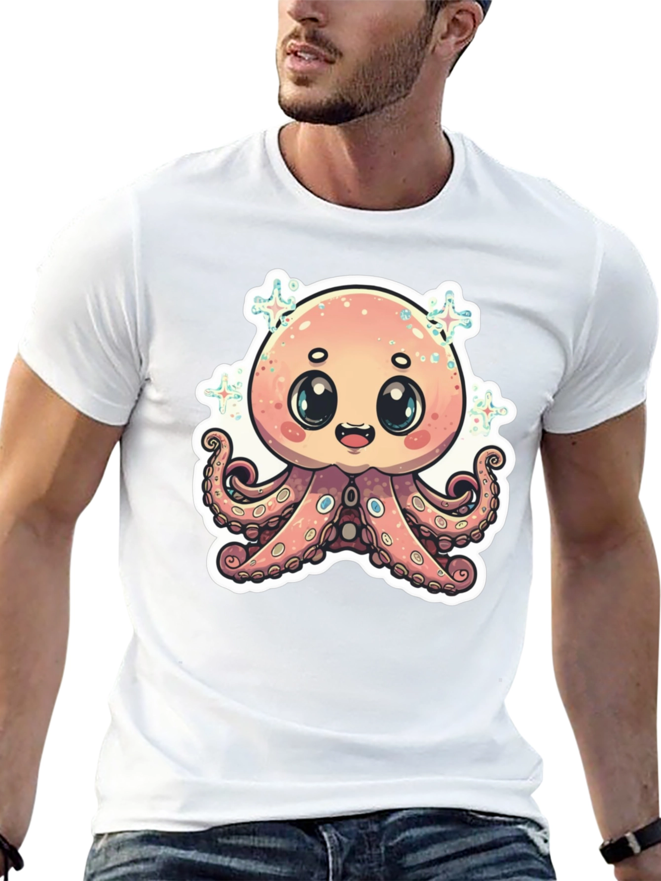 Cute Octopus Graphic T-Shirt - Black Cotton Blend