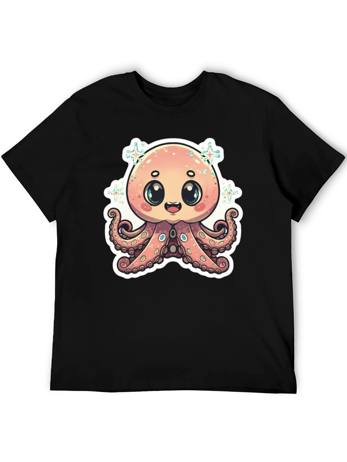 Cute Octopus Graphic T-Shirt - Black Cotton Blend