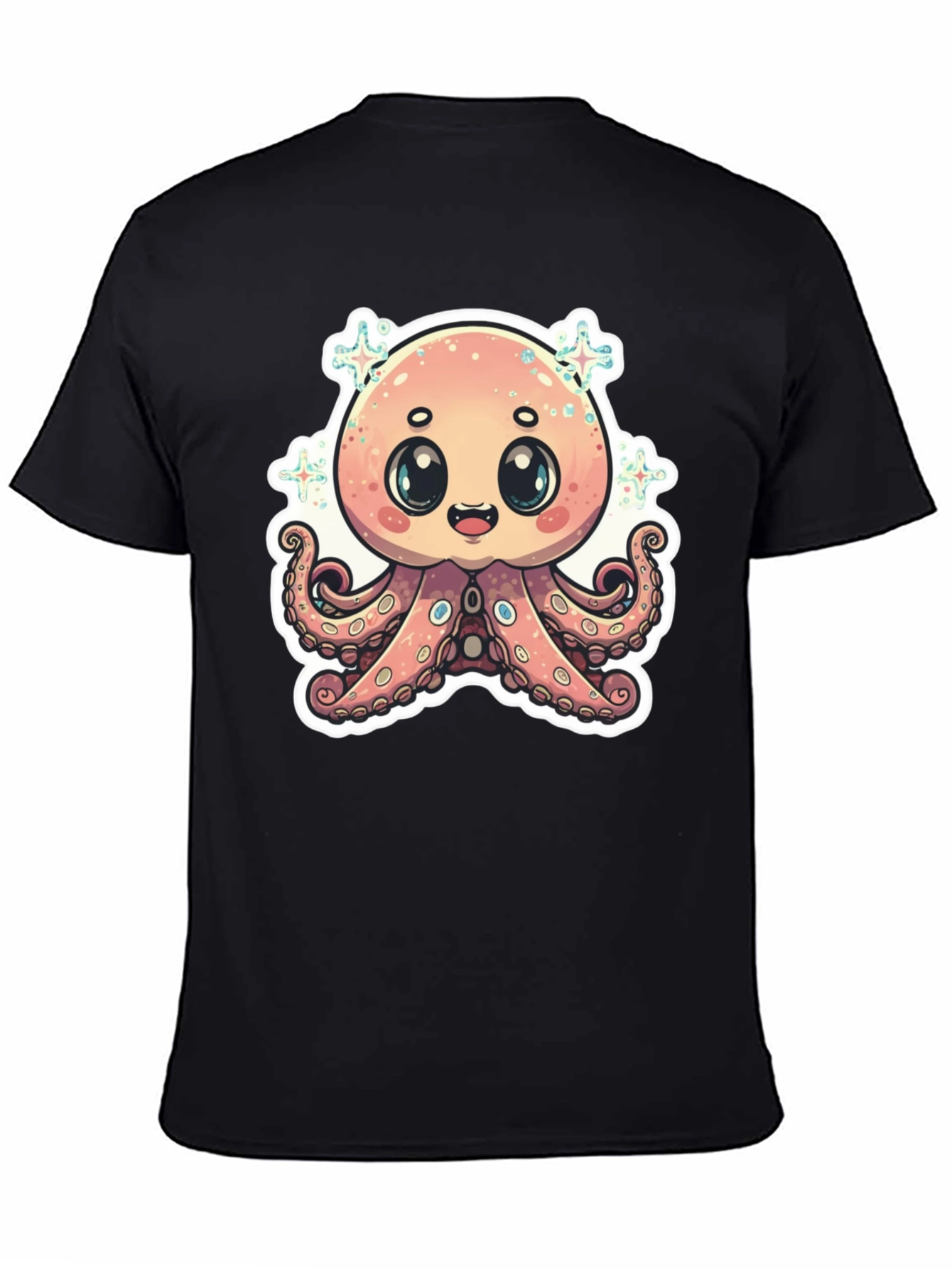 Cute Octopus Graphic T-Shirt - Black Cotton Blend