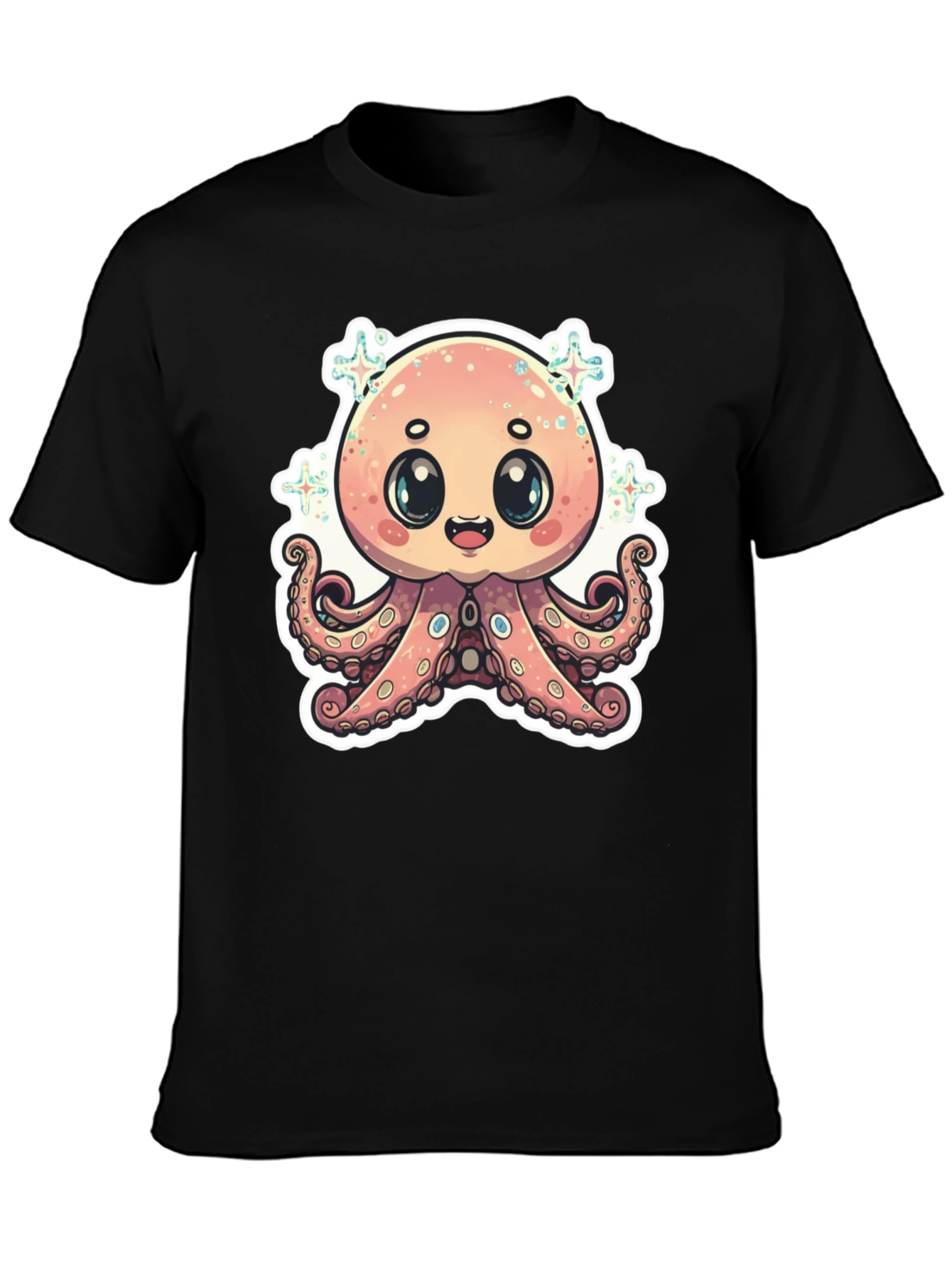 Cute Octopus Graphic T-Shirt - Black Cotton Blend