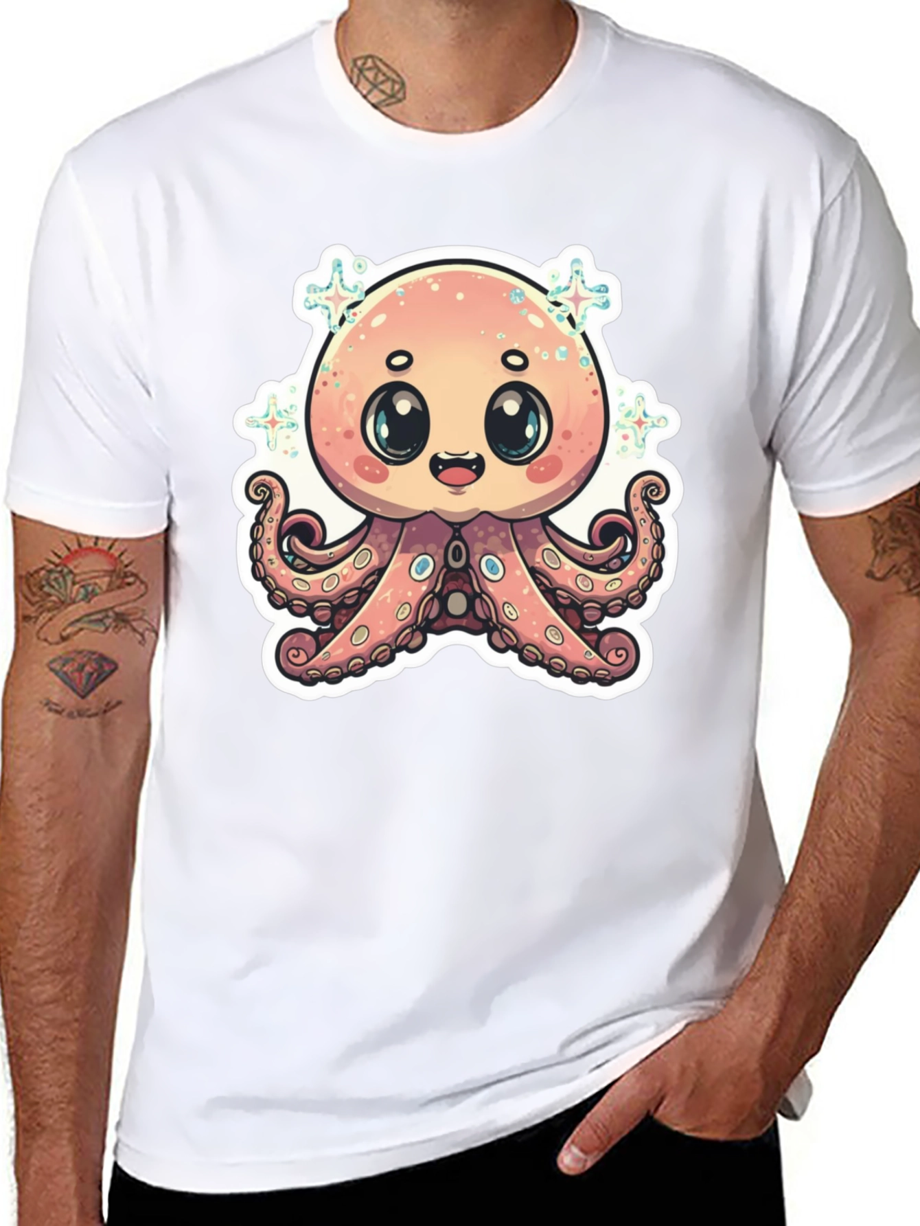 Cute Octopus Graphic T-Shirt - Black Cotton Blend