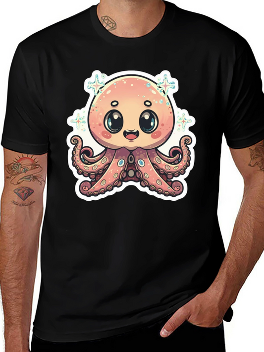 Cute Octopus Graphic T-Shirt - Black Cotton Blend