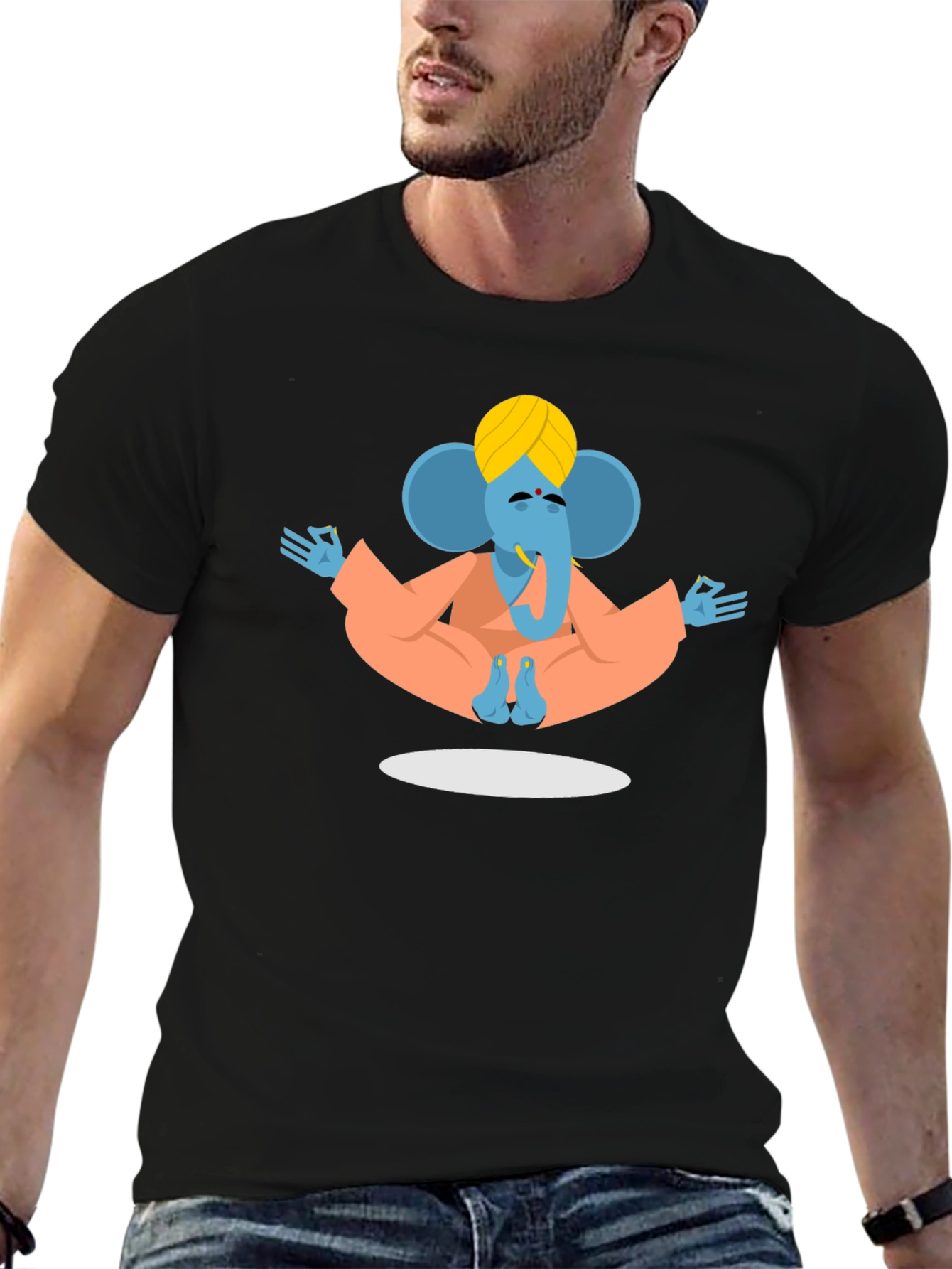 Meditating Ganesha Graphic Tee - Black Cotton Blend