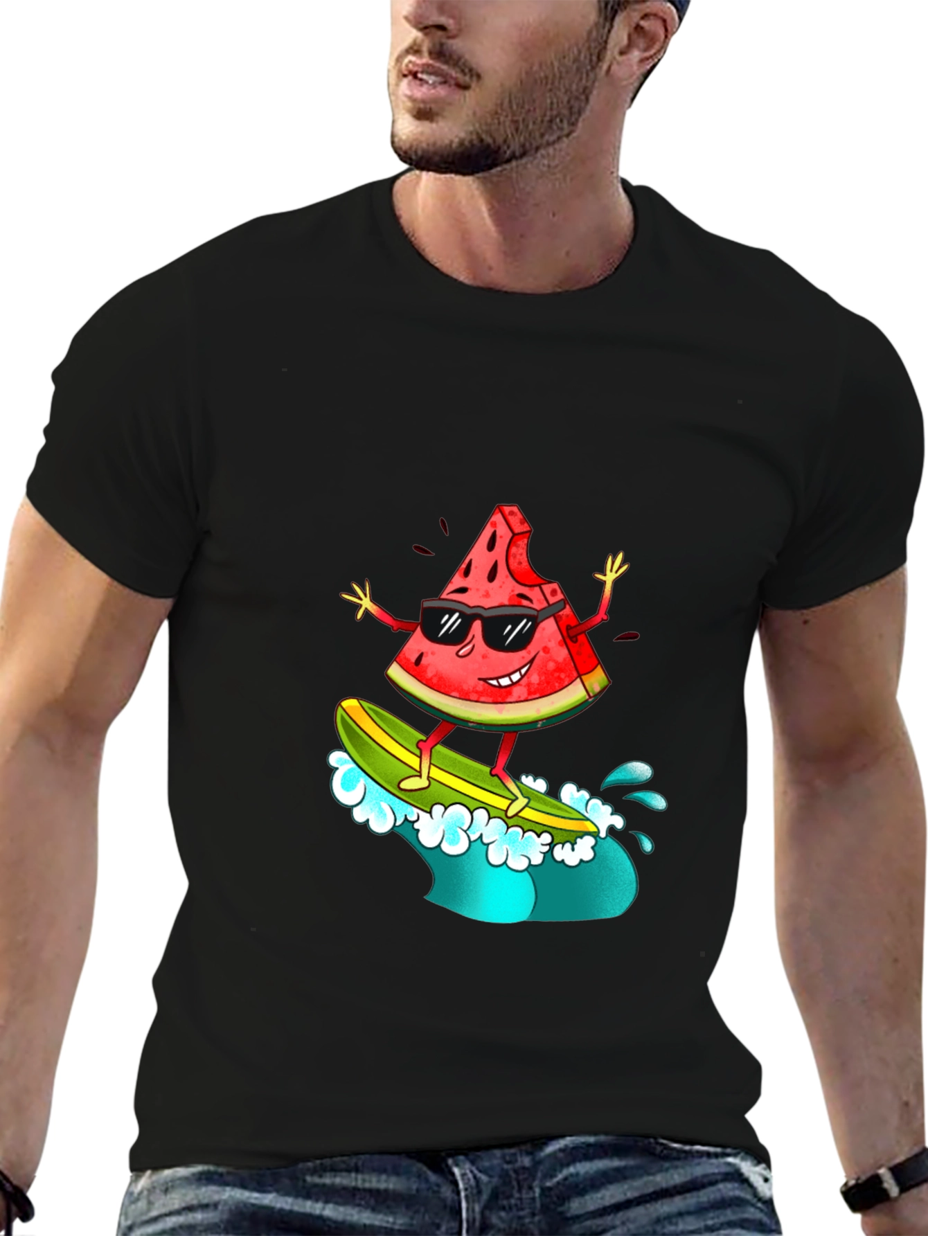 Cool Watermelon Surfer Graphic T-Shirt