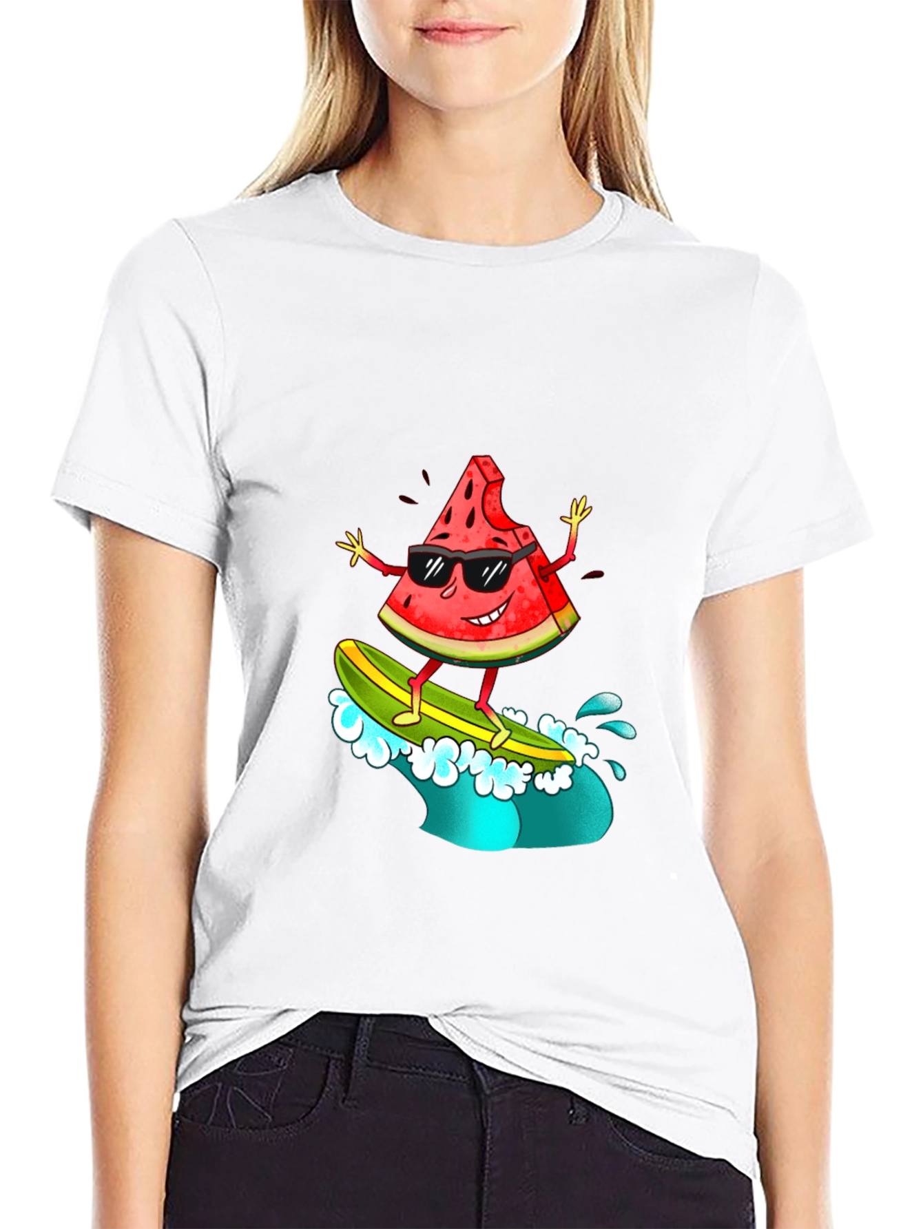 Cool Watermelon Surfer Graphic T-Shirt