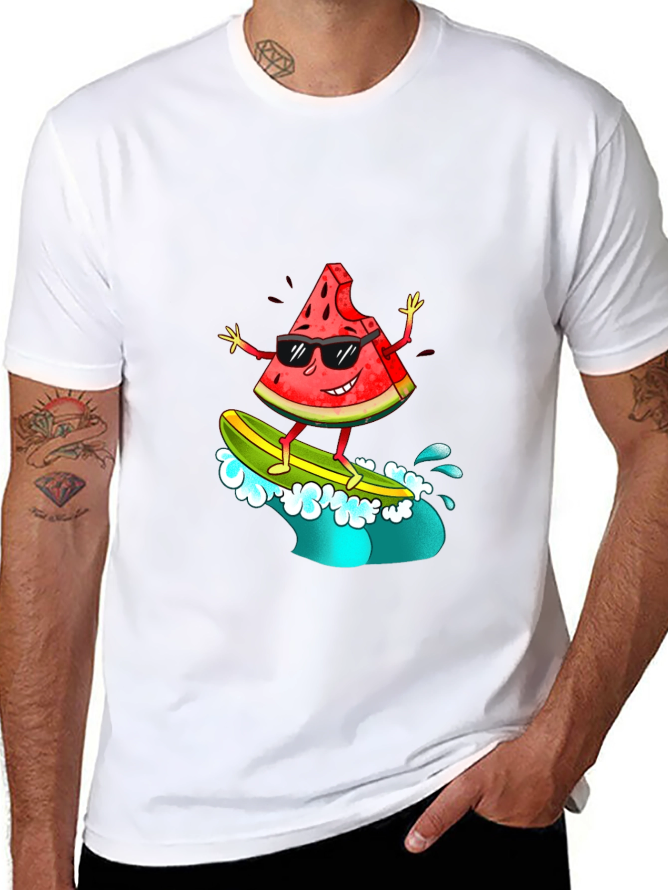 Cool Watermelon Surfer Graphic T-Shirt