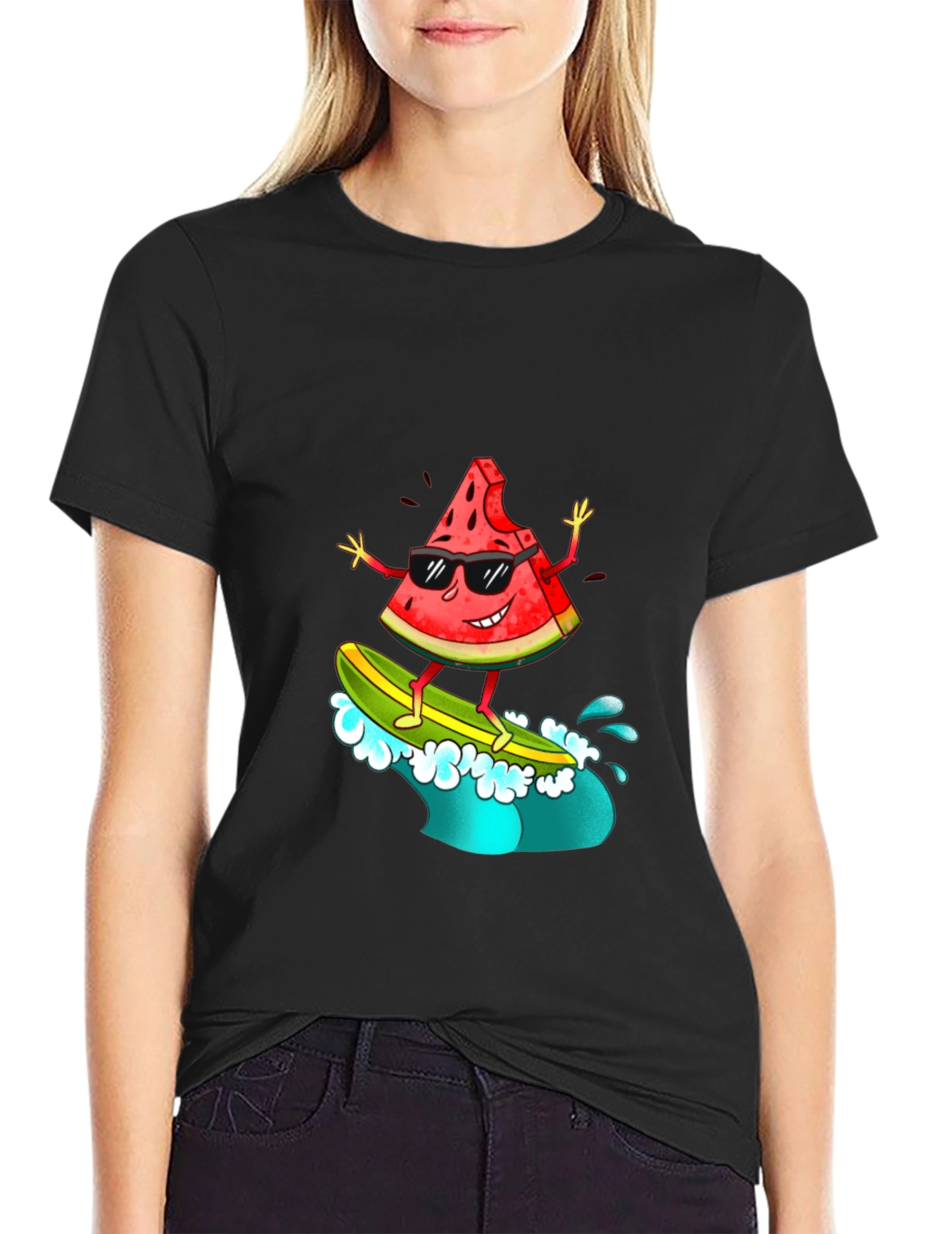 Cool Watermelon Surfer Graphic T-Shirt