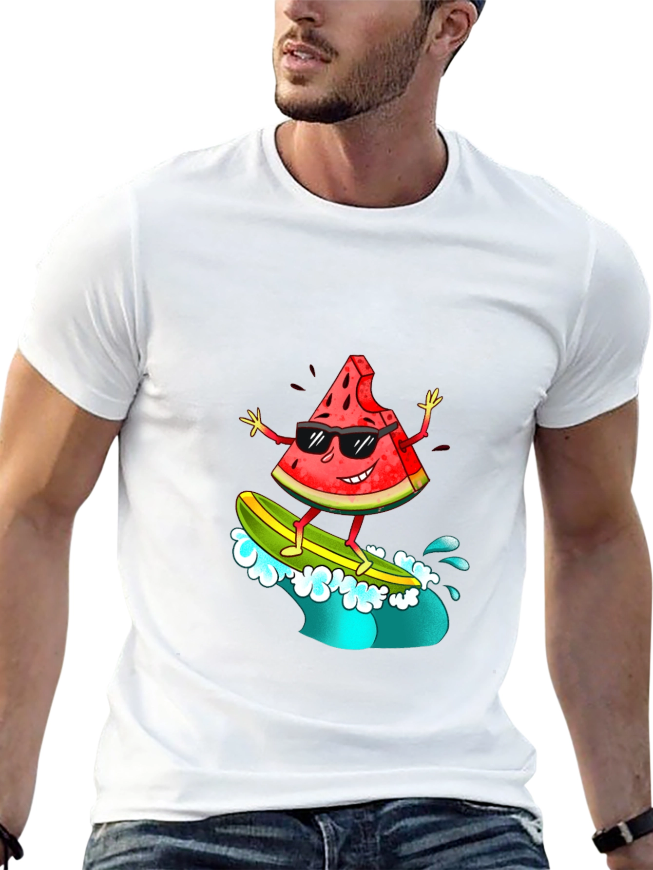 Cool Watermelon Surfer Graphic T-Shirt