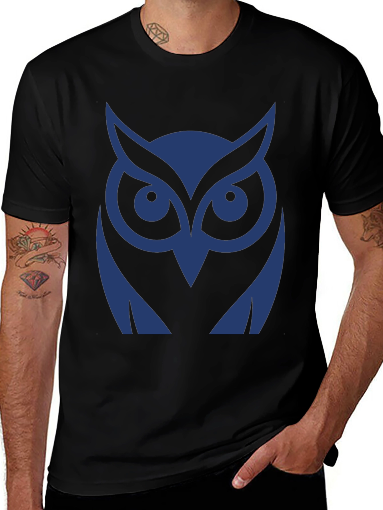 Cool Owl Graphic Tee - Black Cotton T-Shirt