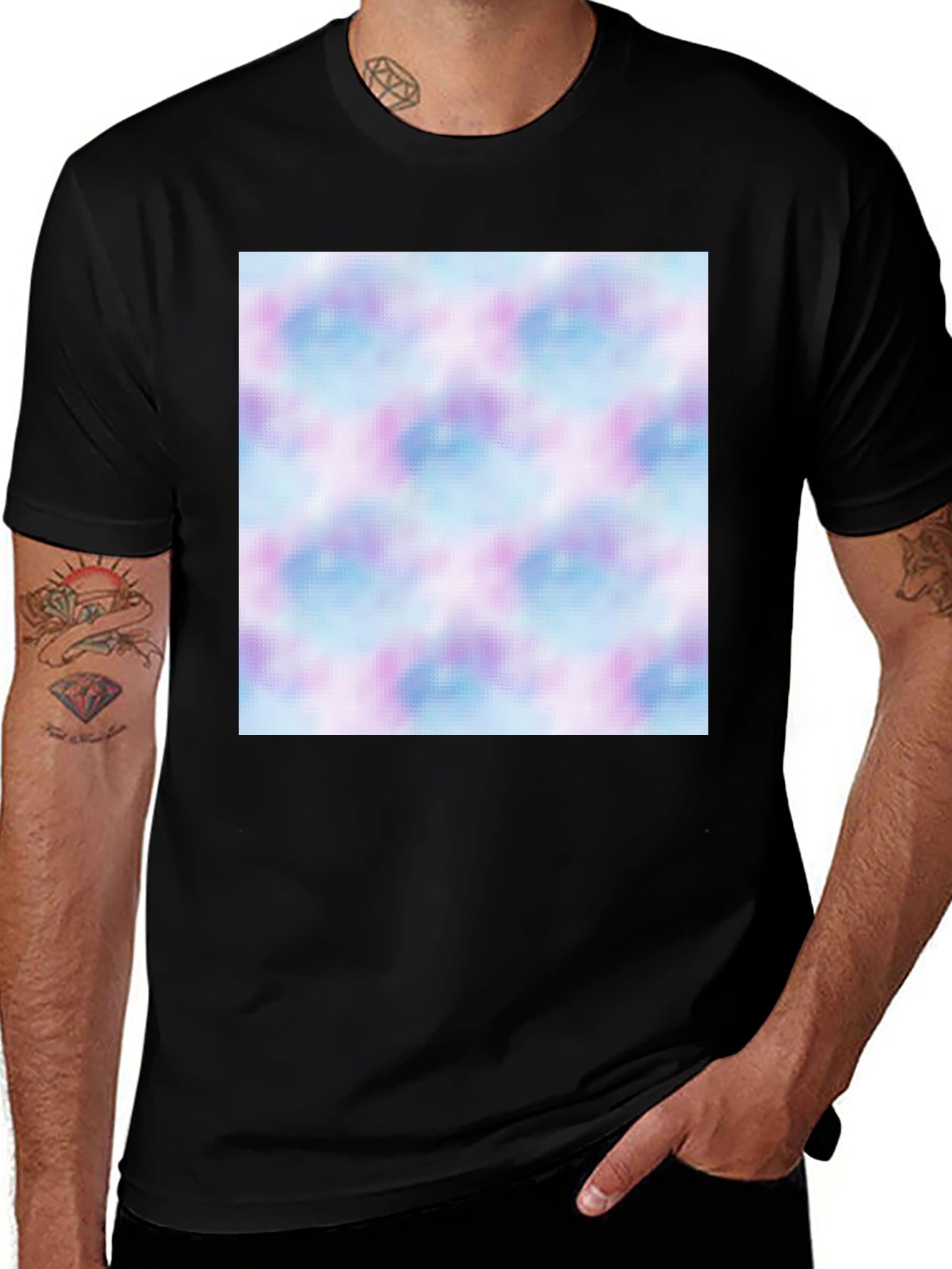 Mens Black T-Shirt with Abstract Pattern